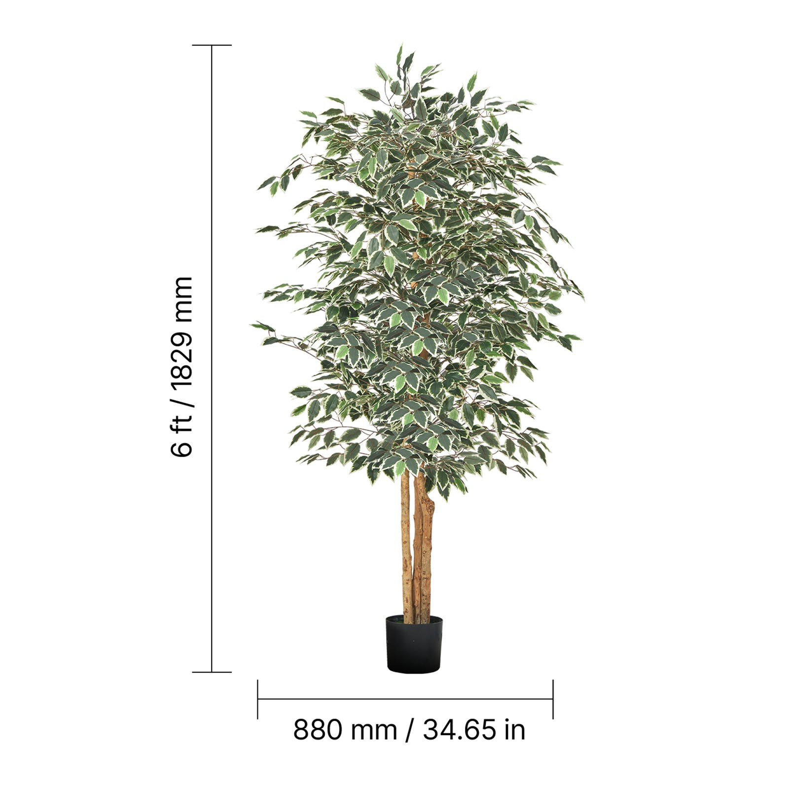 Uimoso 6FT Tall Artificial Ficus Tree with Black Pot for Indoor Decoration