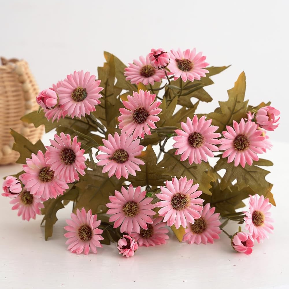 5 Pcs Pink Simulation Daisy Flowers Bouquets 100 Silk Flowers Lifelike