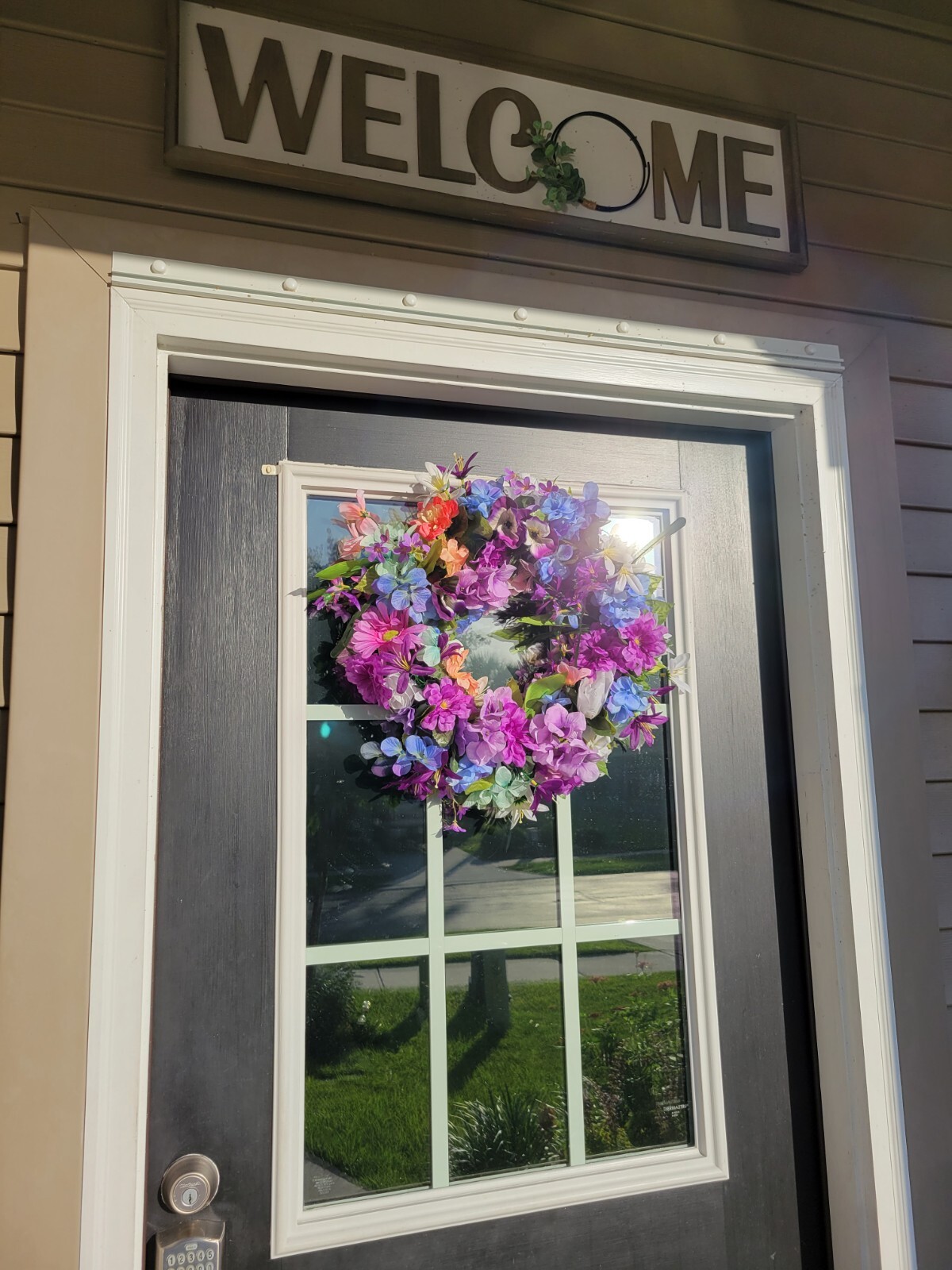 FLORAL one of a kind WREATH flowers Decor Front Door 16″ new pink purple blue