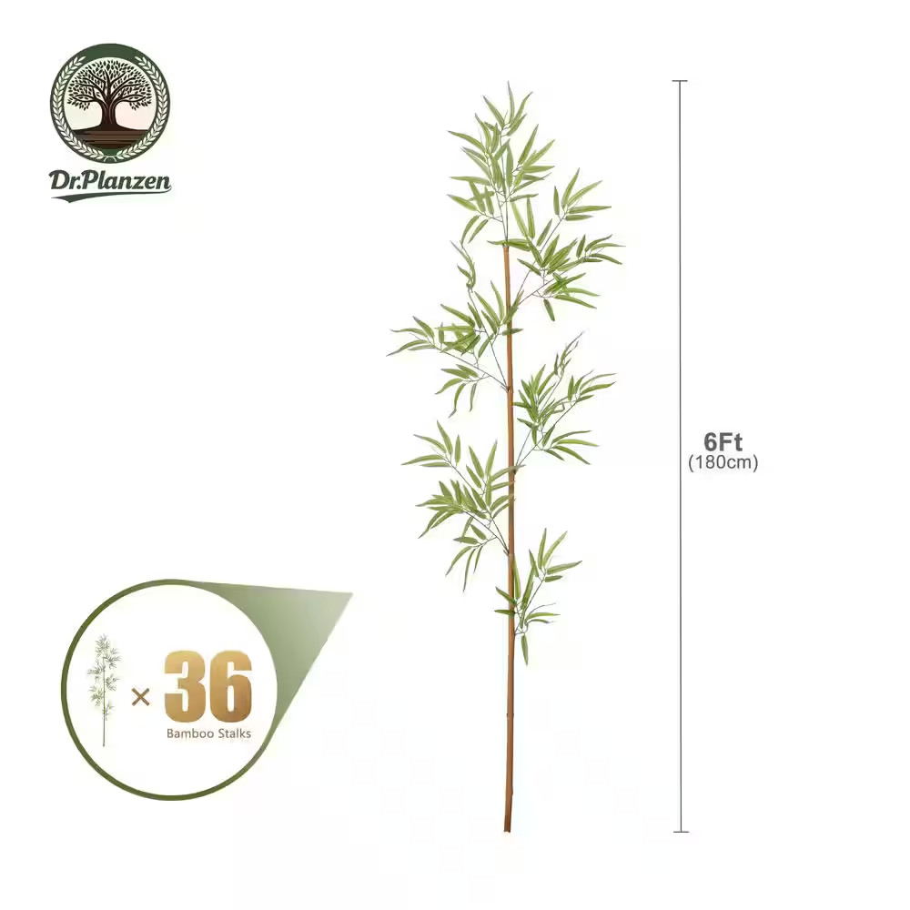 6 Ft. Artificial Bamboo Tree 36 Pack Fake Plant with Silk Leaves Real Wood Trunk