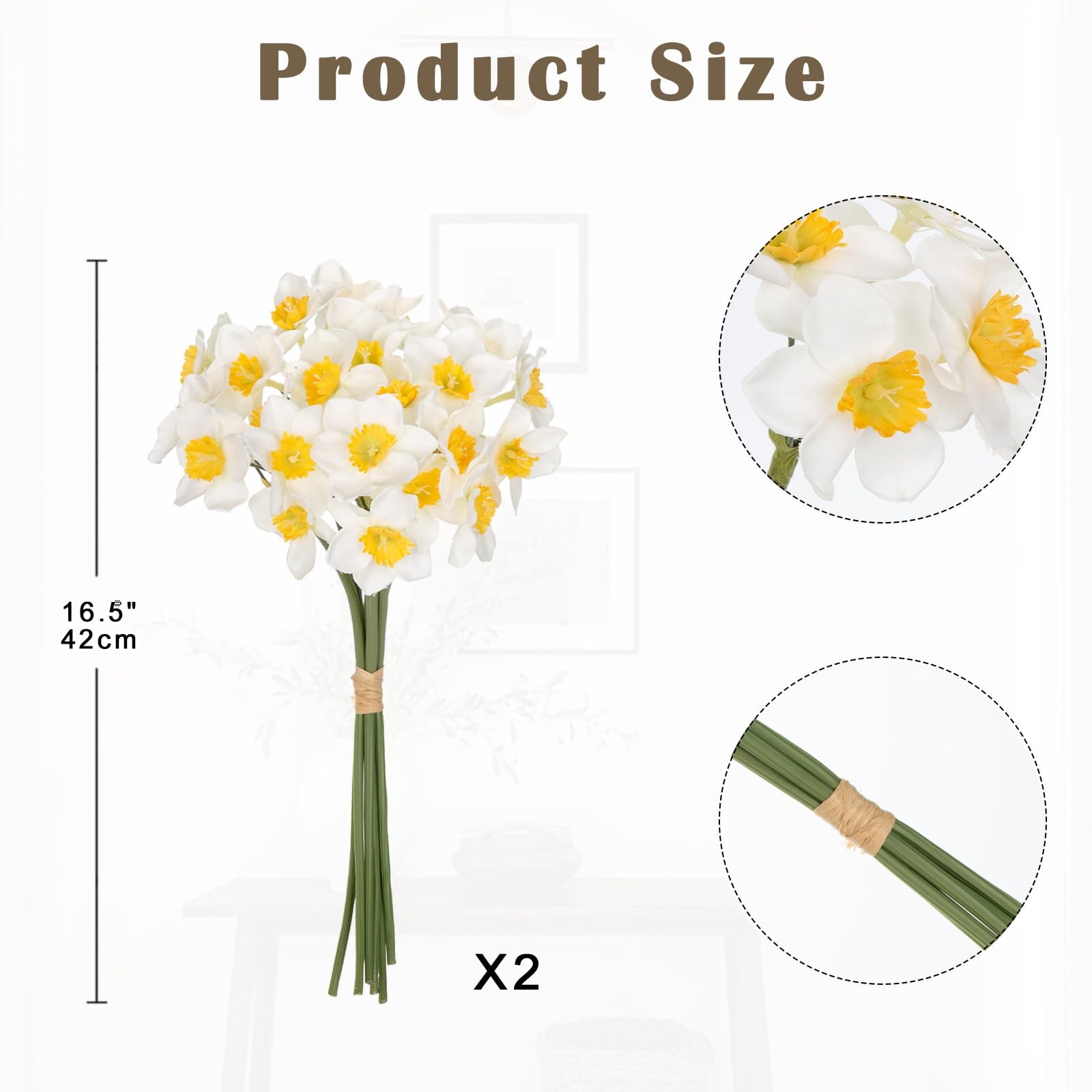 12 Stems Daffodils Artificial Flowers 2 Bunches Real Touch Fake Narcissus