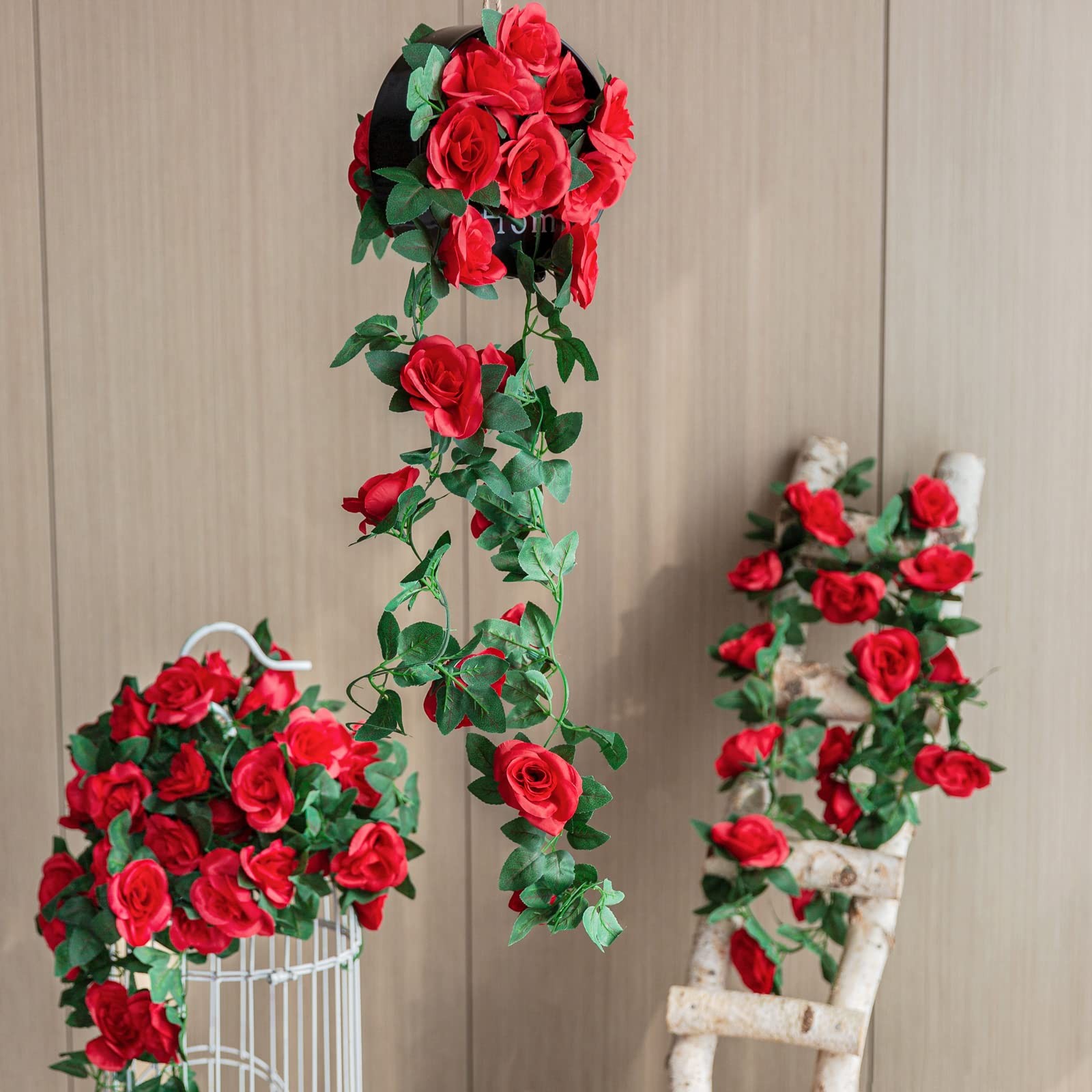 2 Pack (16FT) Artificial Rose Vine Fake Flowers Garland Hanging Silk Rose Ivy…