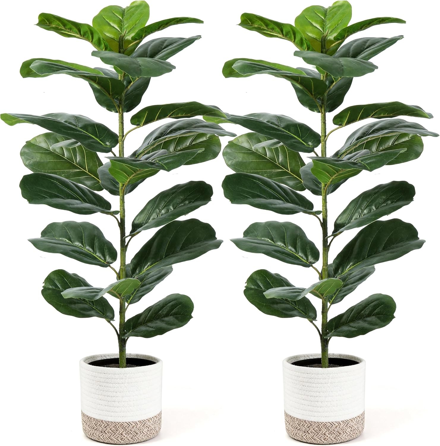 2 Pack 30″ Artificial Fiddle Leaf Fig Tree Mid-Size Realistic Plants Indoor