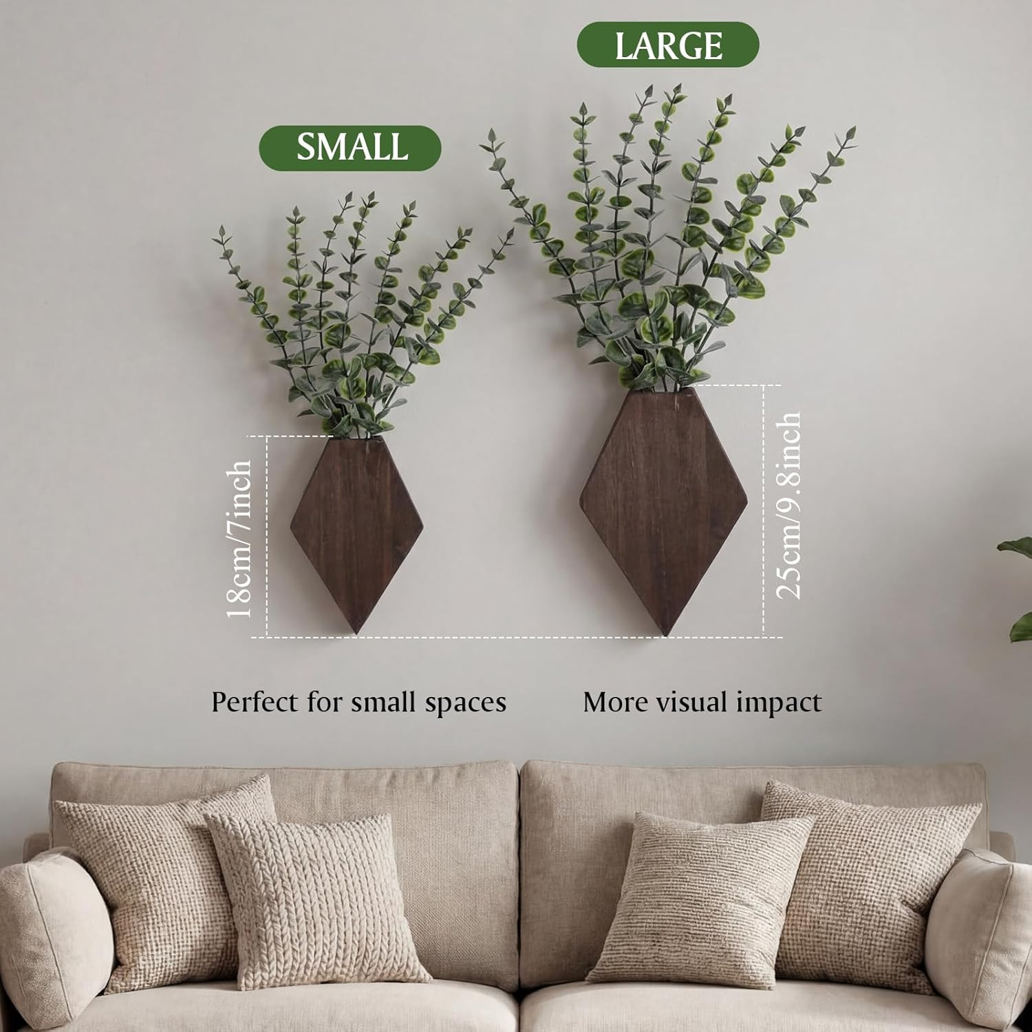 2 Pcs Wooden Wall Planter Decor Hanging Fake Plants Greenery Flowers Holder Vase