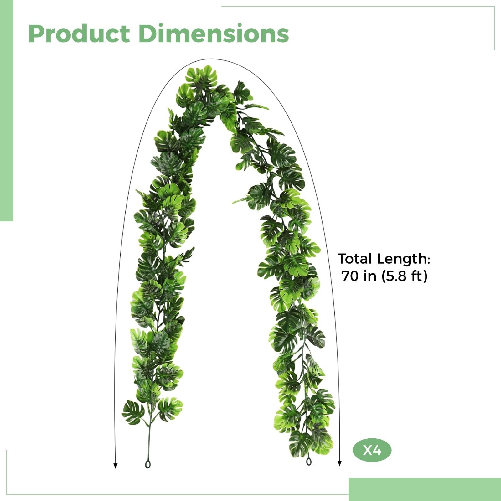 4 PCS Artificial Monstera Leaf Vines, 5.8 Ft Fake Hanging Greenery Plants wit…
