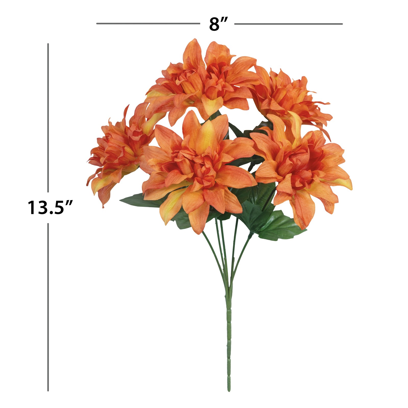 (4 pack) 13-inch Artificial Silk Orange Dahlia Flower Pick, 5 flower heads