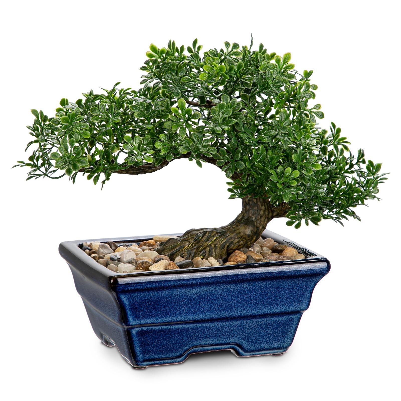 Artificial Bonsai Tree Faux Plant Decor – Blue Ceramic Pot for Home, Office, She