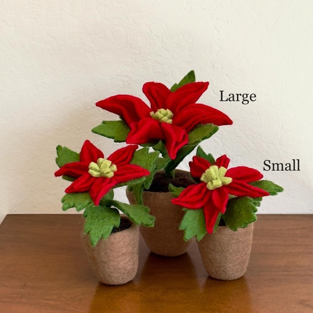 Handmade Felt Flowers for Decoration Felt Flowers (Poinsettia, Red, Large)