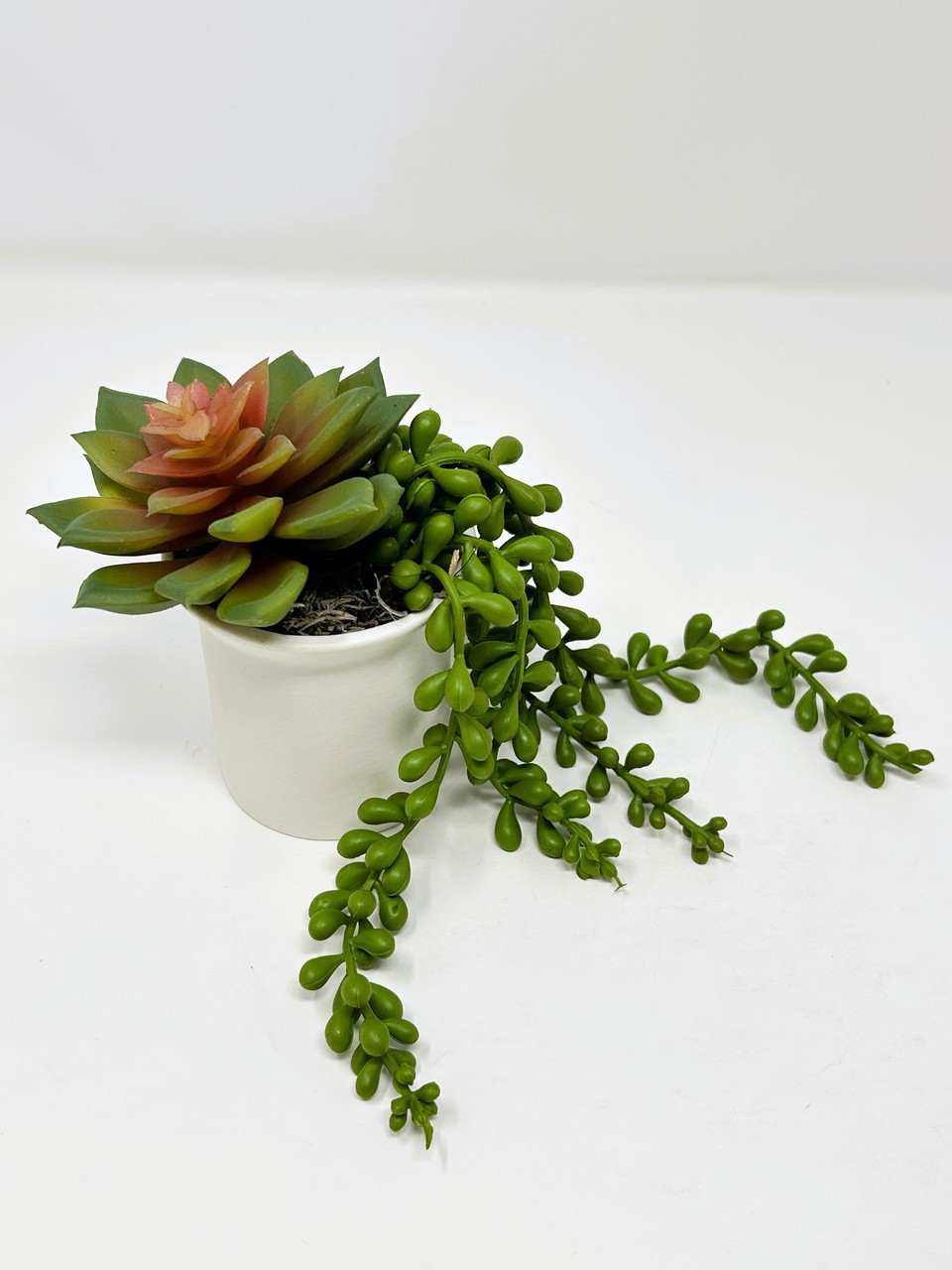 4.5″ Artificial mixed Jellybean Succulent Garden #24, White Ceramic Pot Planter,