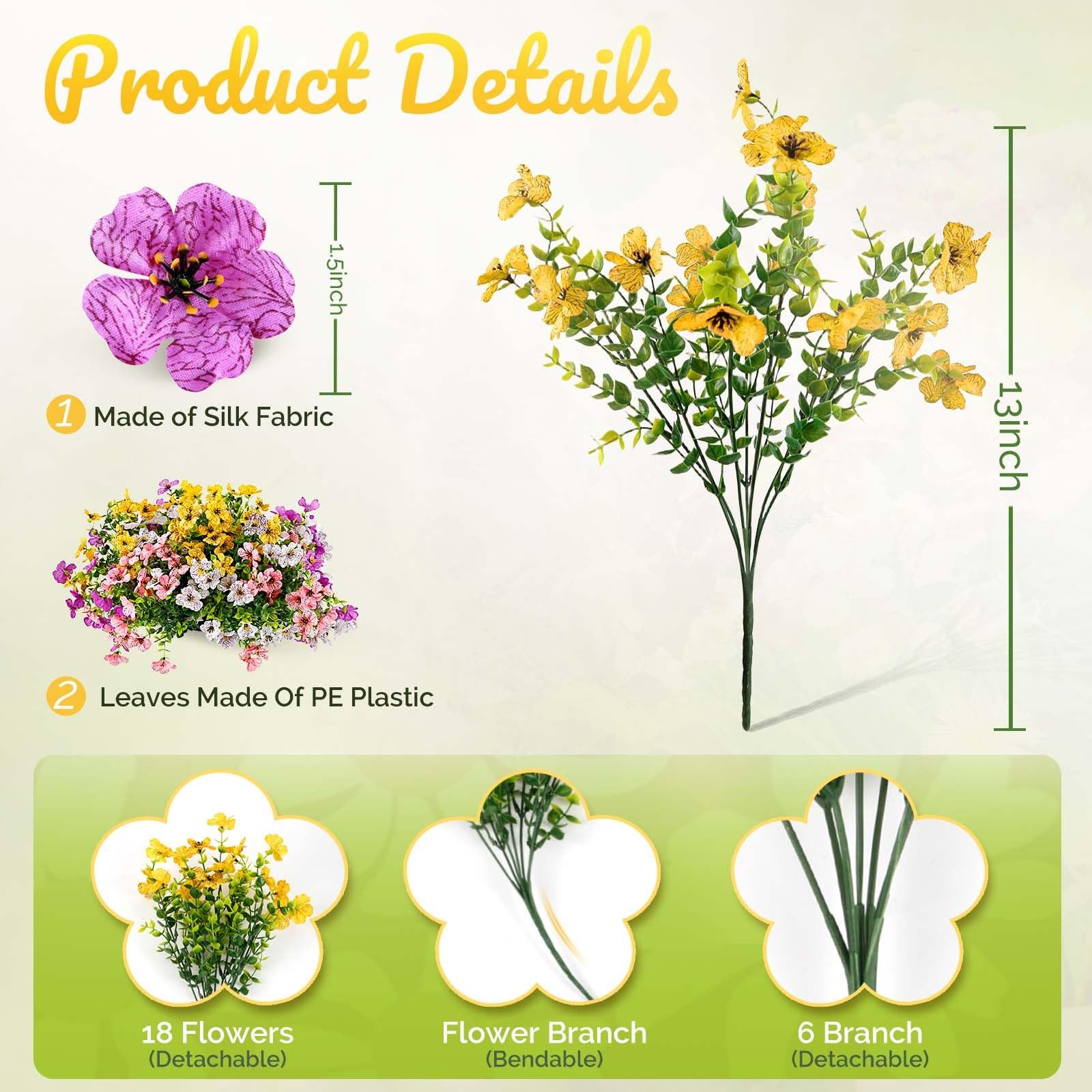 12 Bundles Outdoor Artificial Flowers for Home Decoration,Mixed Realistic Pla…