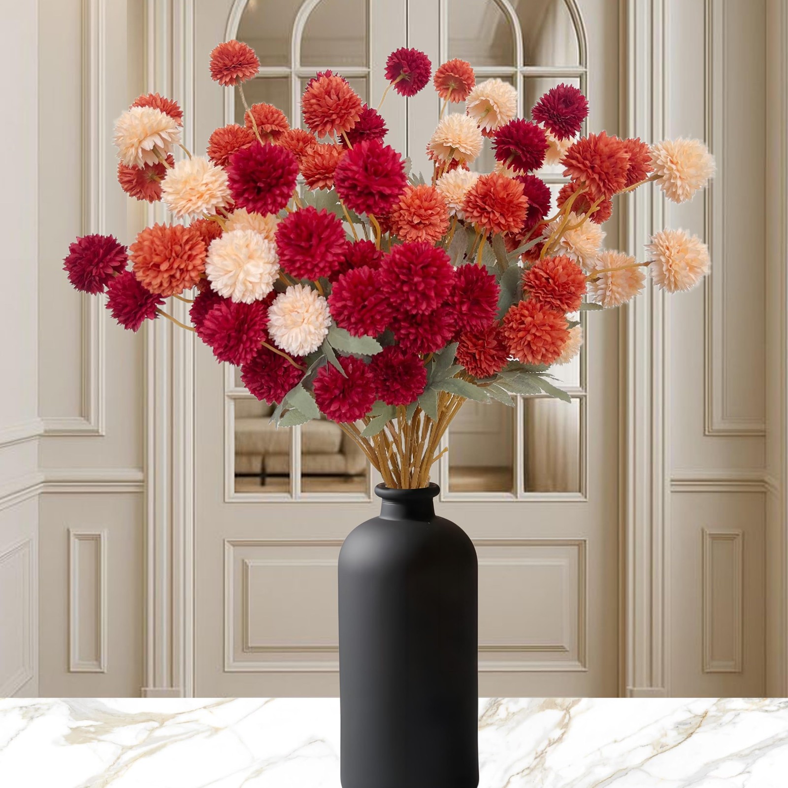 Fake Flowers Silk flowers10mums 50 Artificial Flowersï¼Œred mums Fall Flowers…