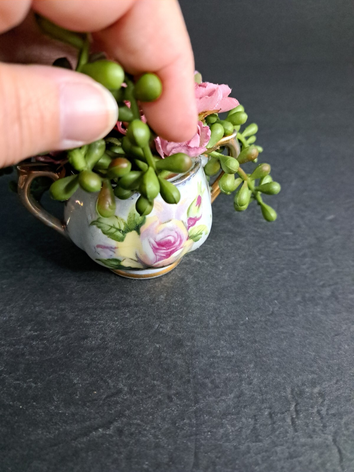 Artificial Floral Arrangements 4 In Tall Succulent With Pink Flowers Sugar Bowl