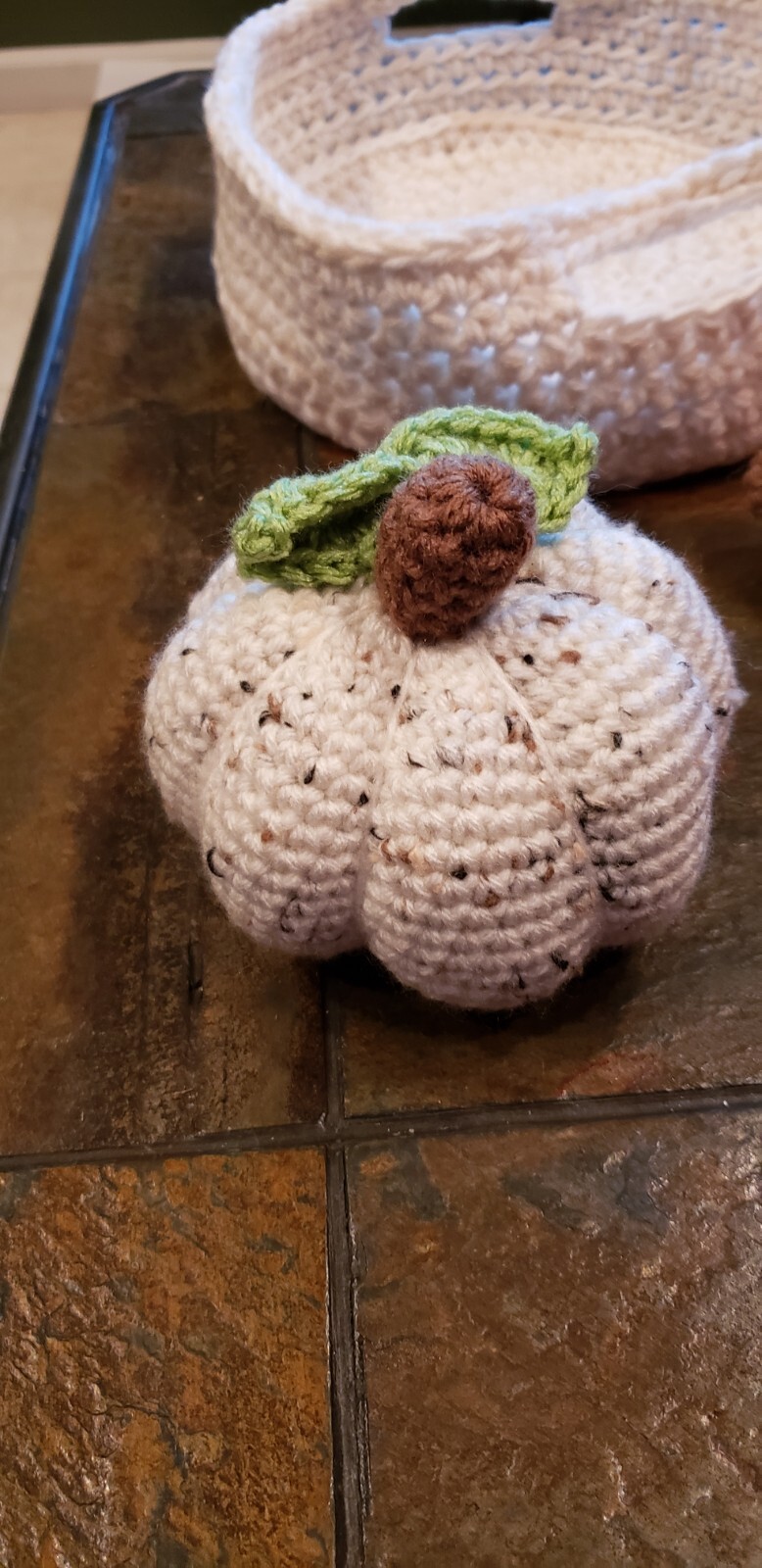 Crocheted Basket Pumpkins and Gourds Handmade Fall Decor 11 “X 11”