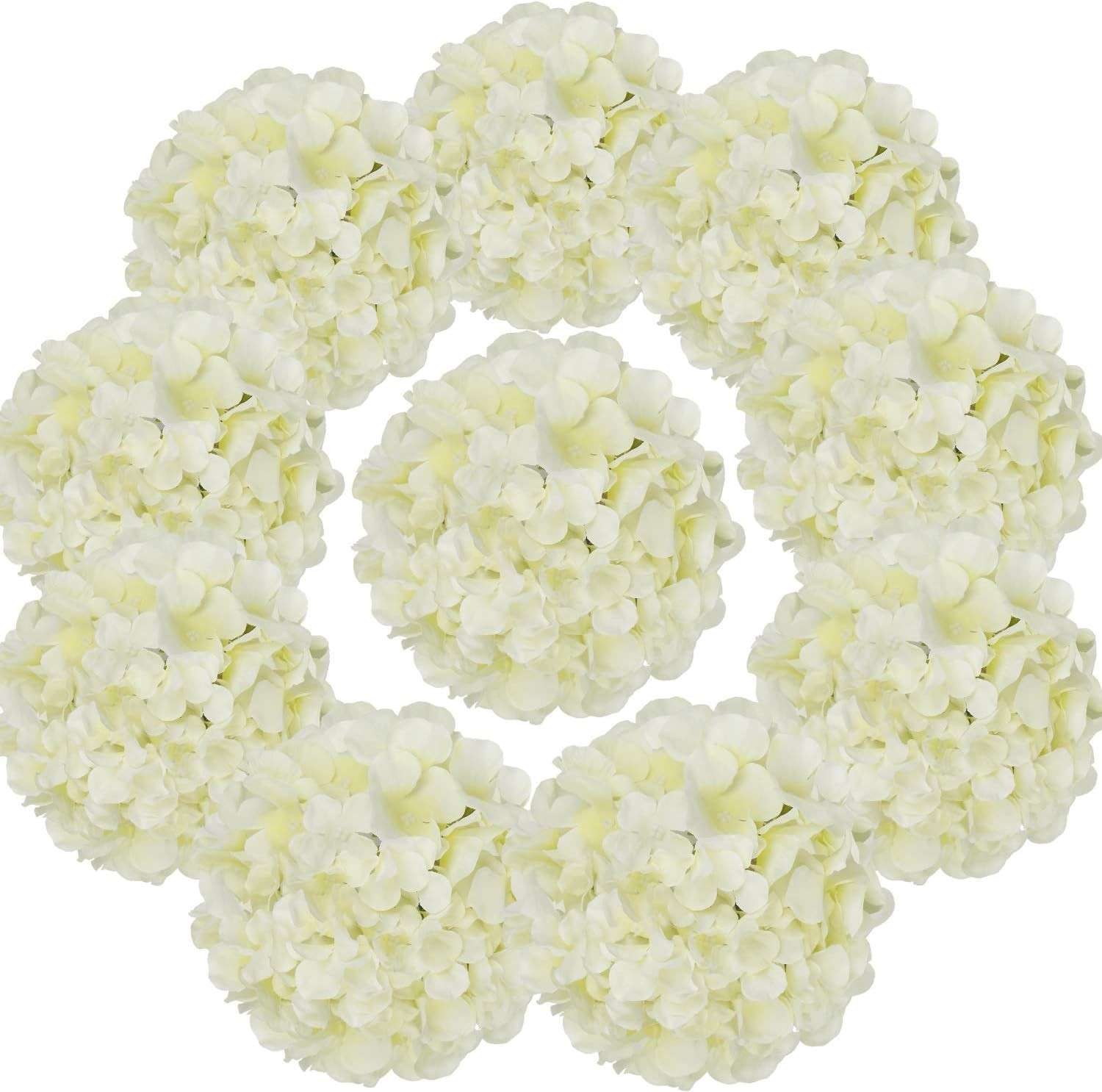 Versatile 10-Piece Ivory Silk Hydrangea Heads with Customizable Stems for Events