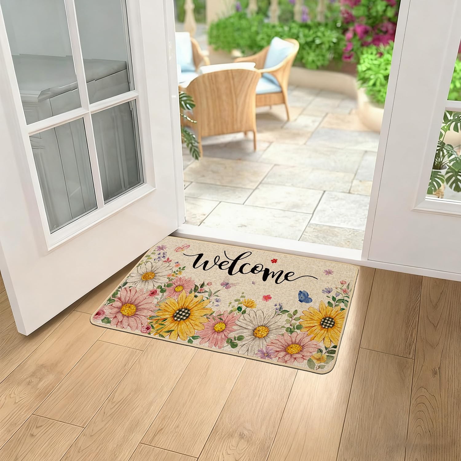 Baccessor Spring Summer 1’5″ x 2’5″ (Rectangular), Sunflower Daisy Welcome