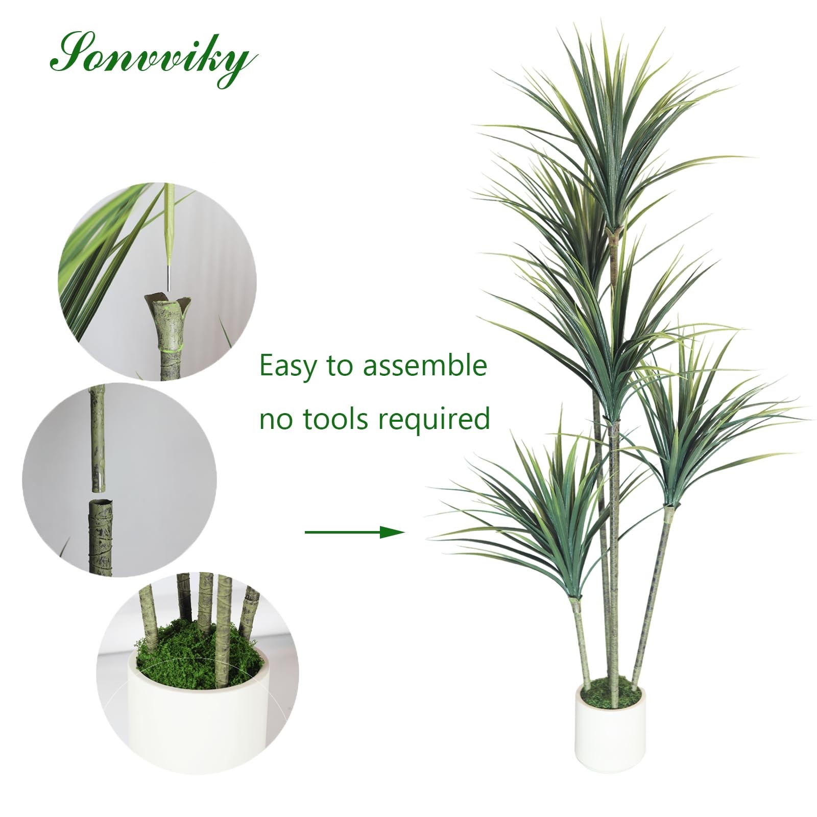 Dracaena Artificial Plant (Dragon Tree) – 5FT Artificial Plants Indoor with R…