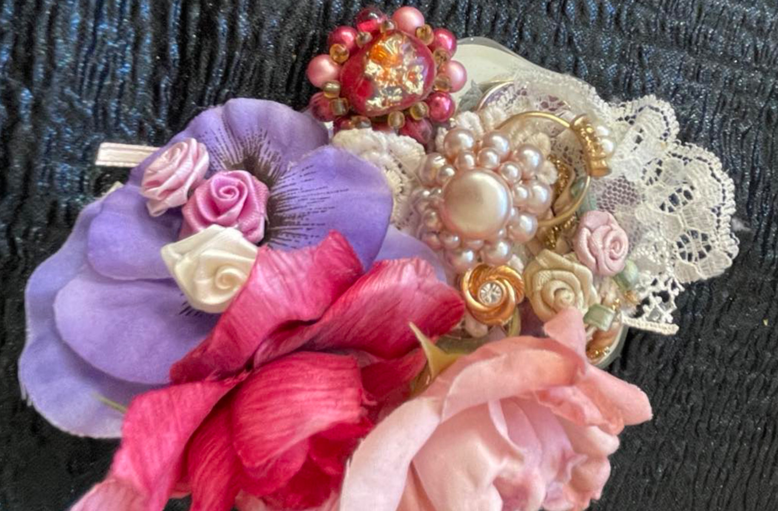 Mirror Artistic Floral Pinks Purples Jewelry Assortment Arrangement Paperweight