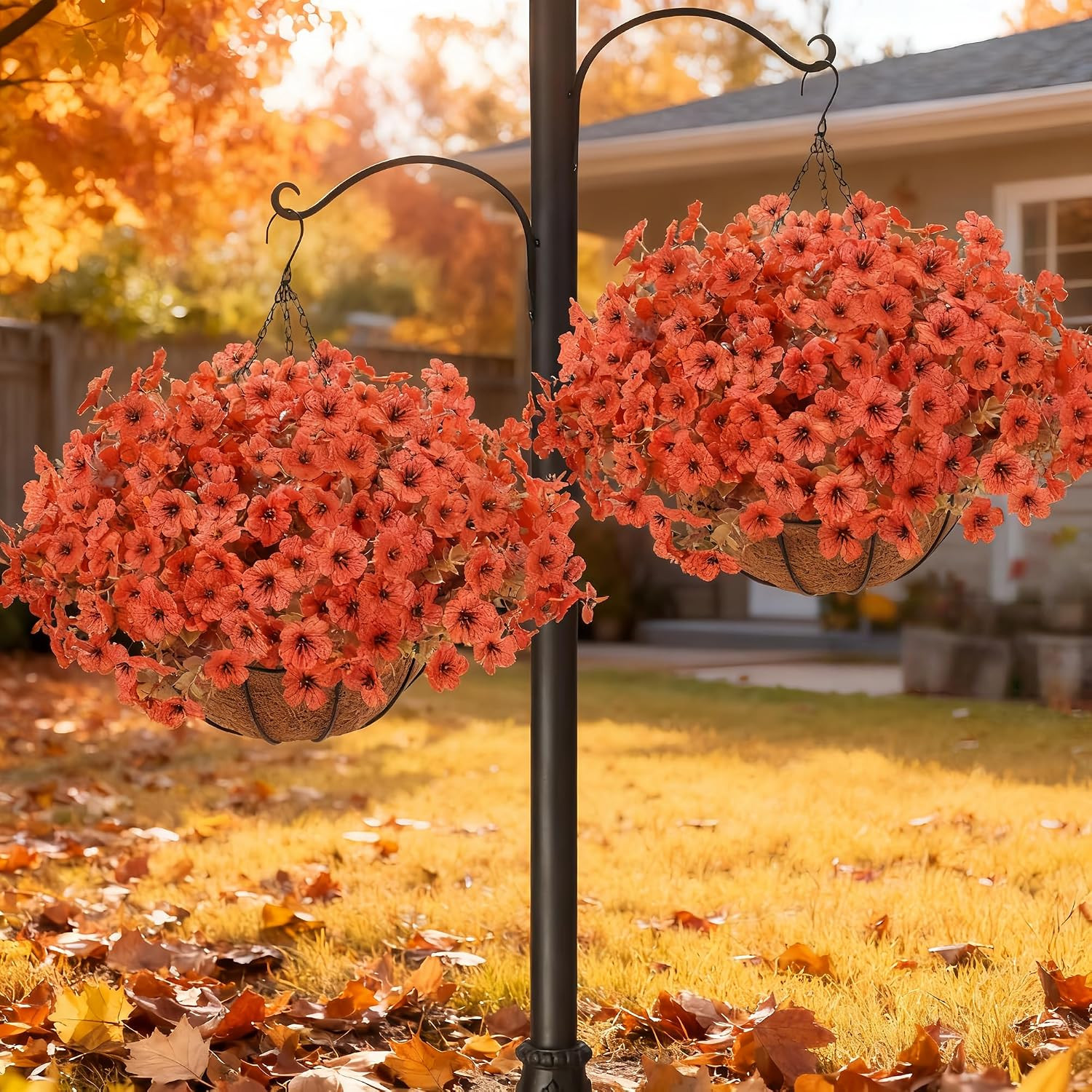 Artificial Hanging Basket Flowers, 24 Pcs Orange Mums, UV Outdoor Flowers | Look