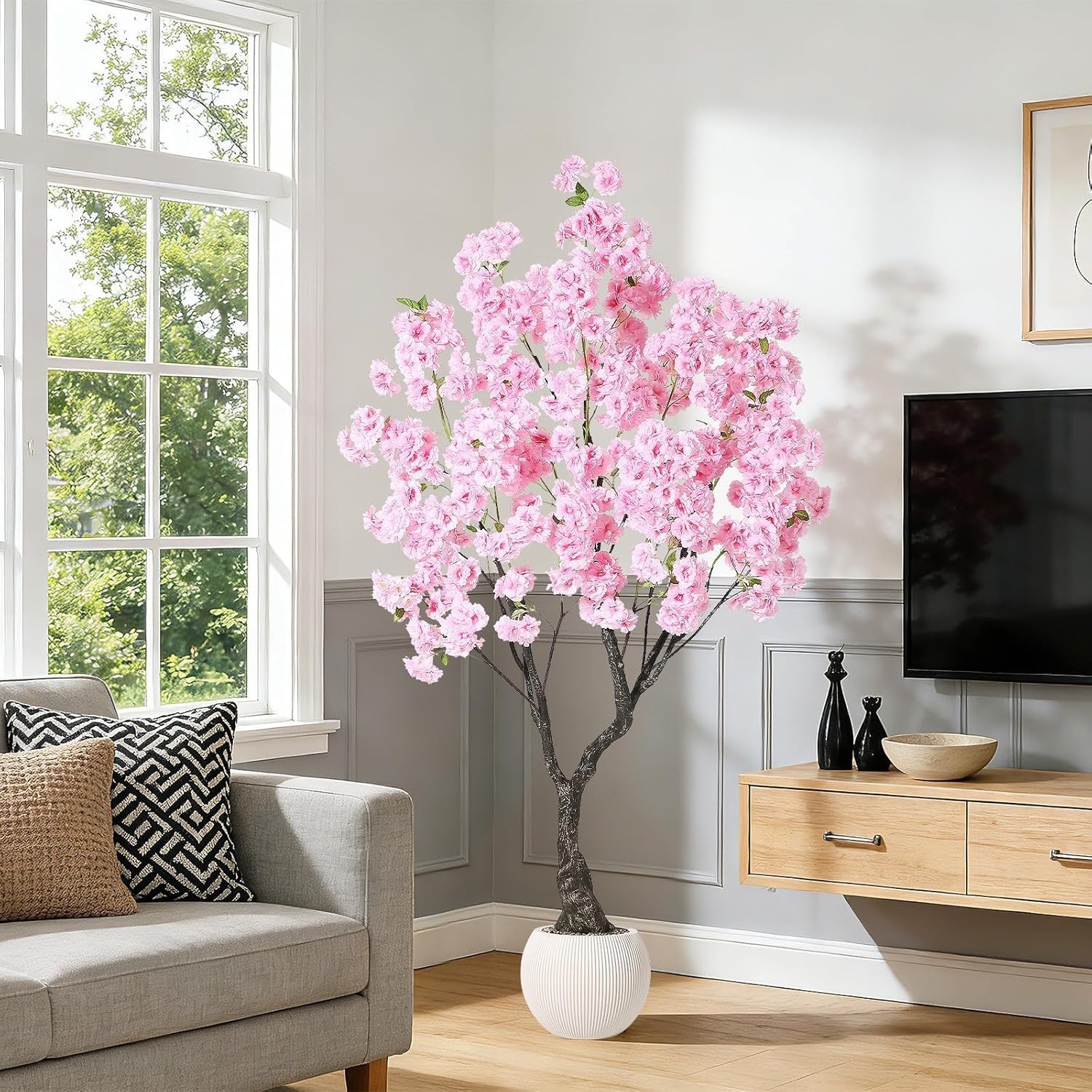 6FT Artificial Cherry Blossom Tree: Pink Faux Flower Tree for Home Wedding Decor