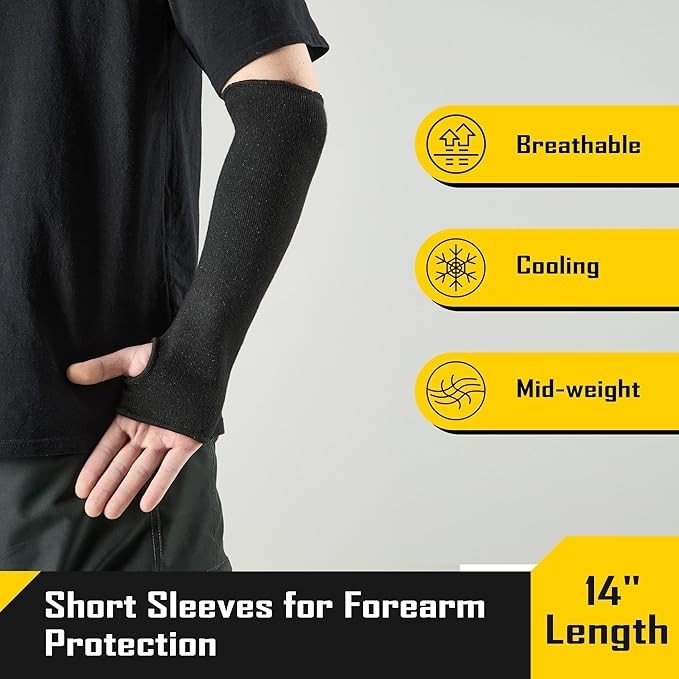 COOLJOB 3 Pairs 14in A4 Cut Resistant Sleeves UV Protection Thumb Hole Blk/yello