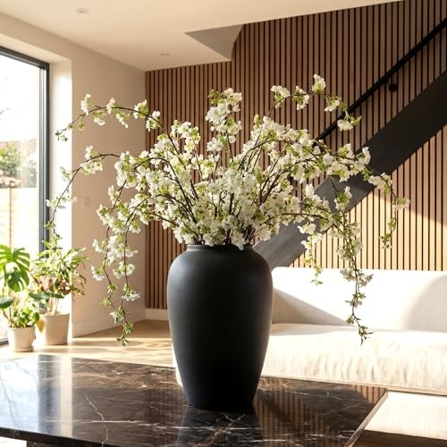 Pcs Artificial Cherry Blossom Branches with Green Buds Blossom Style 6 White