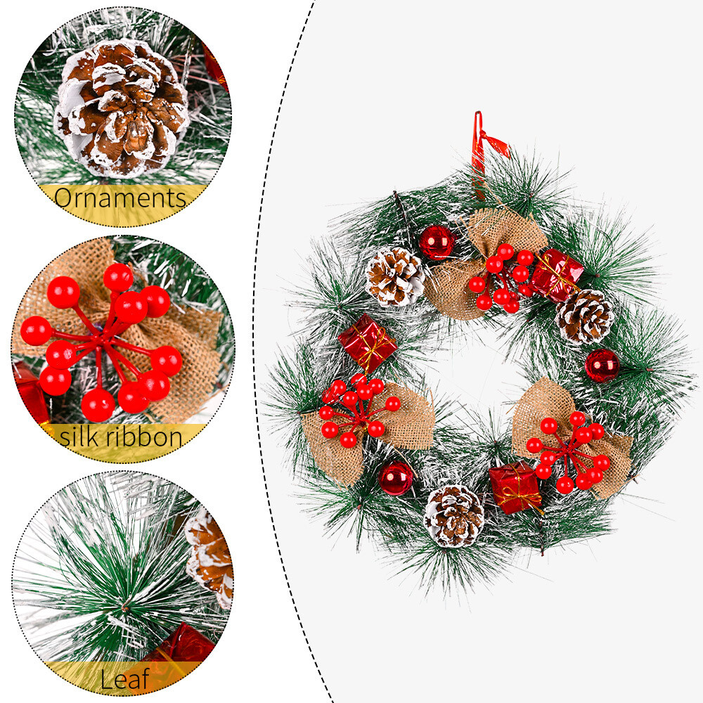 31cm 12″ Christmas Wreath Door Garland w Pinecone Red Berry Xmas Wall Tree Décor
