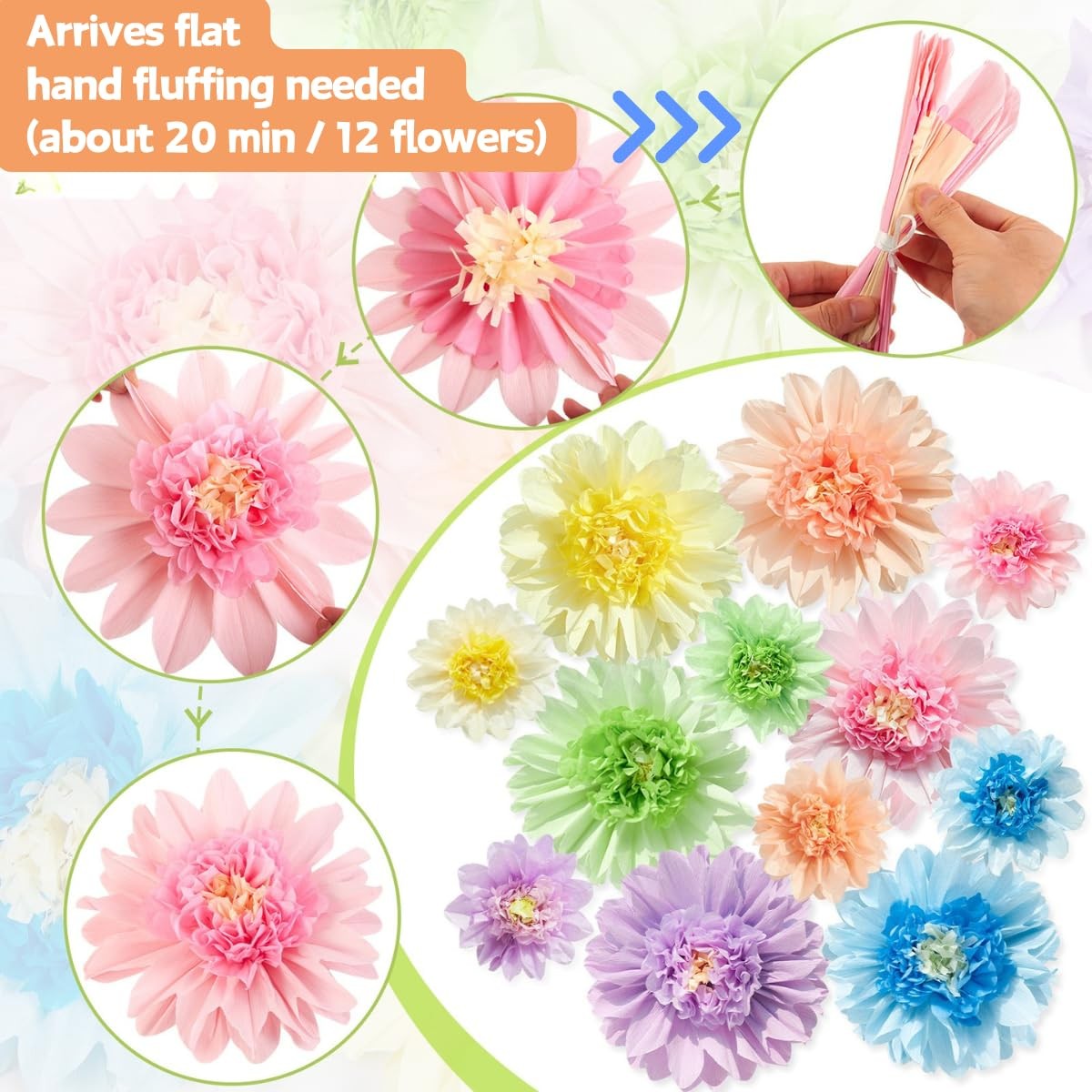 Pastel Paper Flowers, 12 Pcs Paper Flowers Decorations for Pastel Party Decor…
