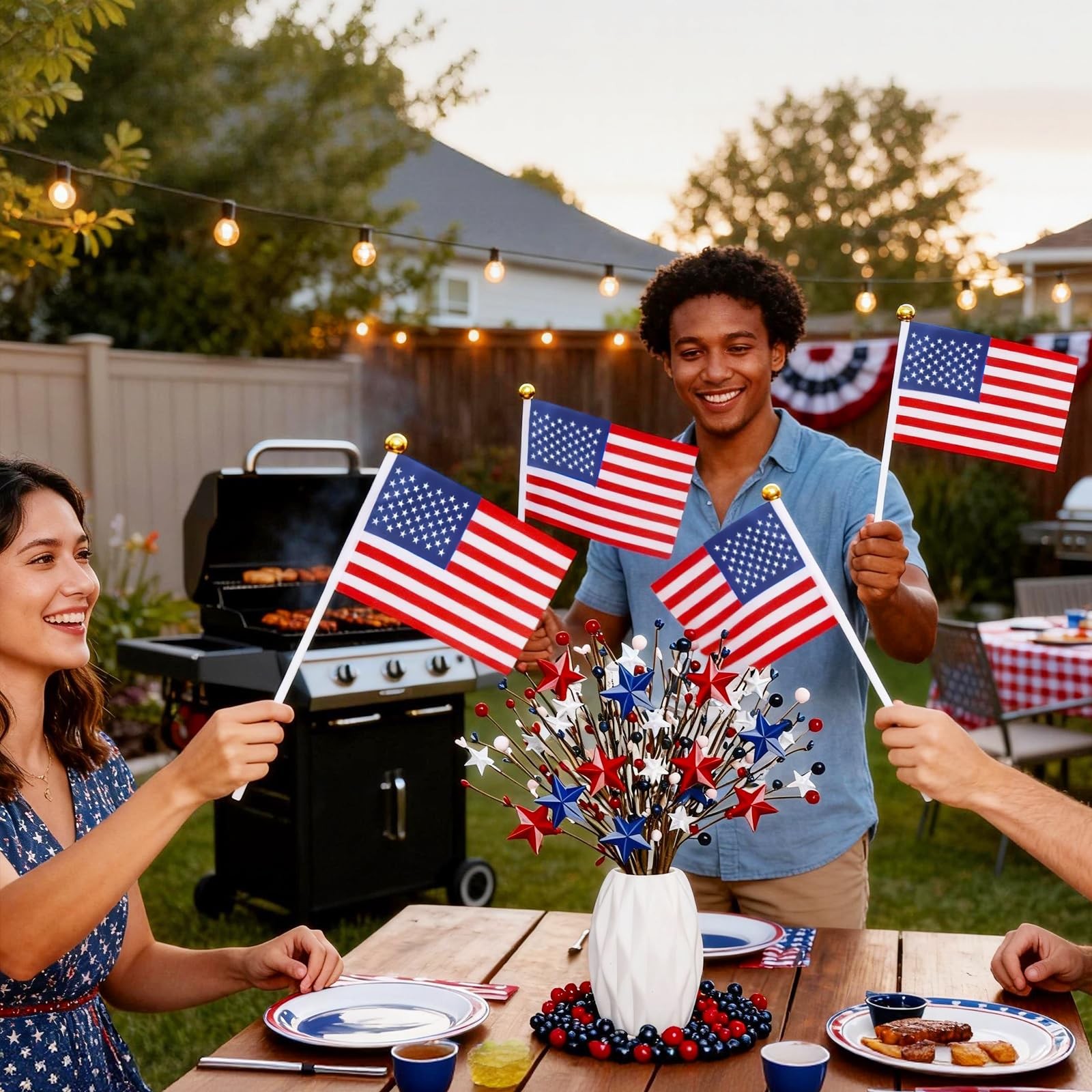 4 Pcs 4th of July Patriotic Artificial Stem Picks Red White Blue Stars and 6 …