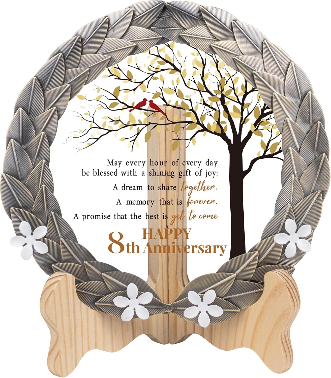 8th Anniversary Wedding Gifts Crystal Plate with Bronze Leaf Wreath – 8 Years