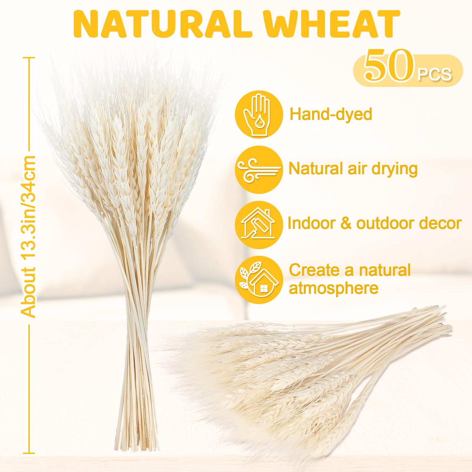 White Dried Wheat Stalks – 50 Stems Natural White Wheat,Ideal for Home Decor