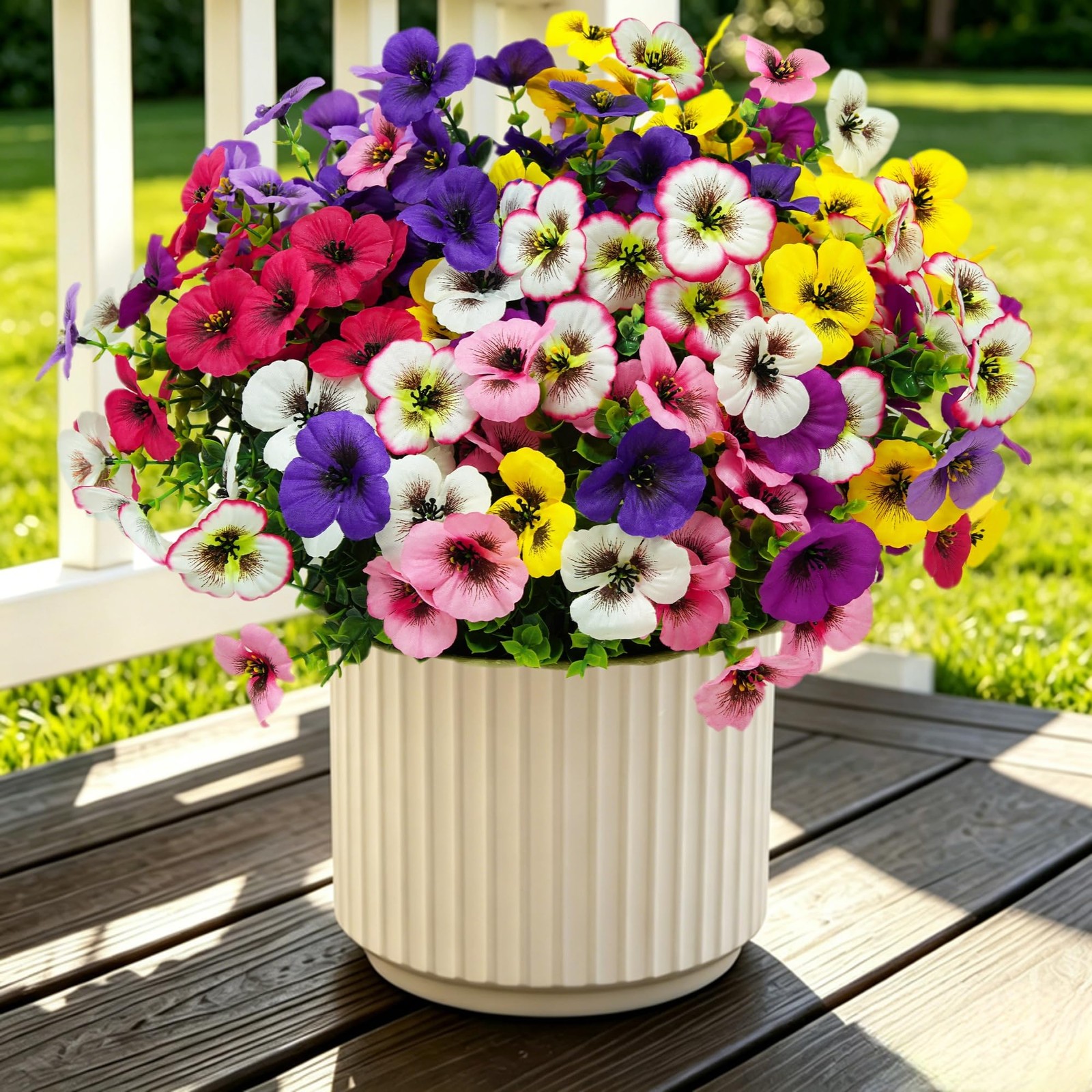 Artificial Pansy Flowers 8 Assorted Colors UV Resistant Faux Silk Flowers for…