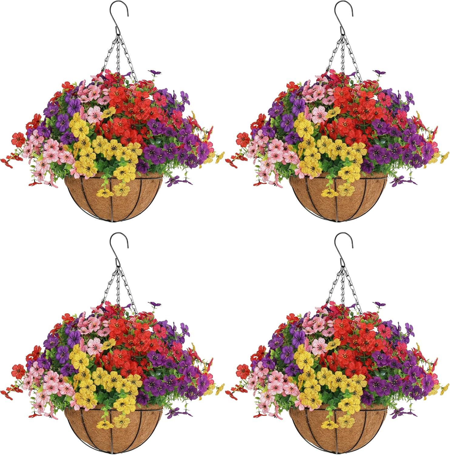2 Set Artificial Hanging Flowers with Basket for Outdoor Decor, UV Resistant 24