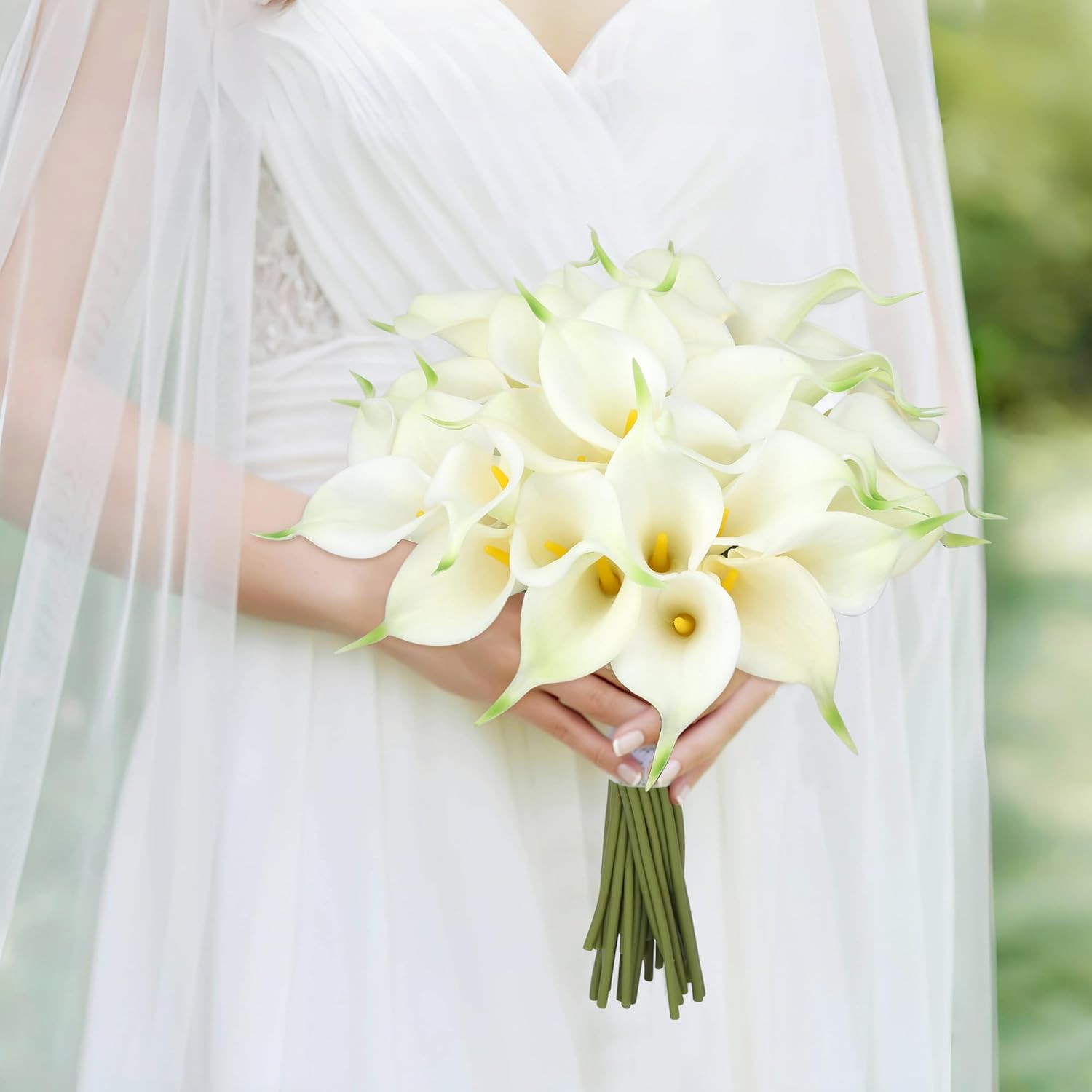 24 Pcs White Artificial Flowers Fake White Calla Lily Silk Flower Real Touch for