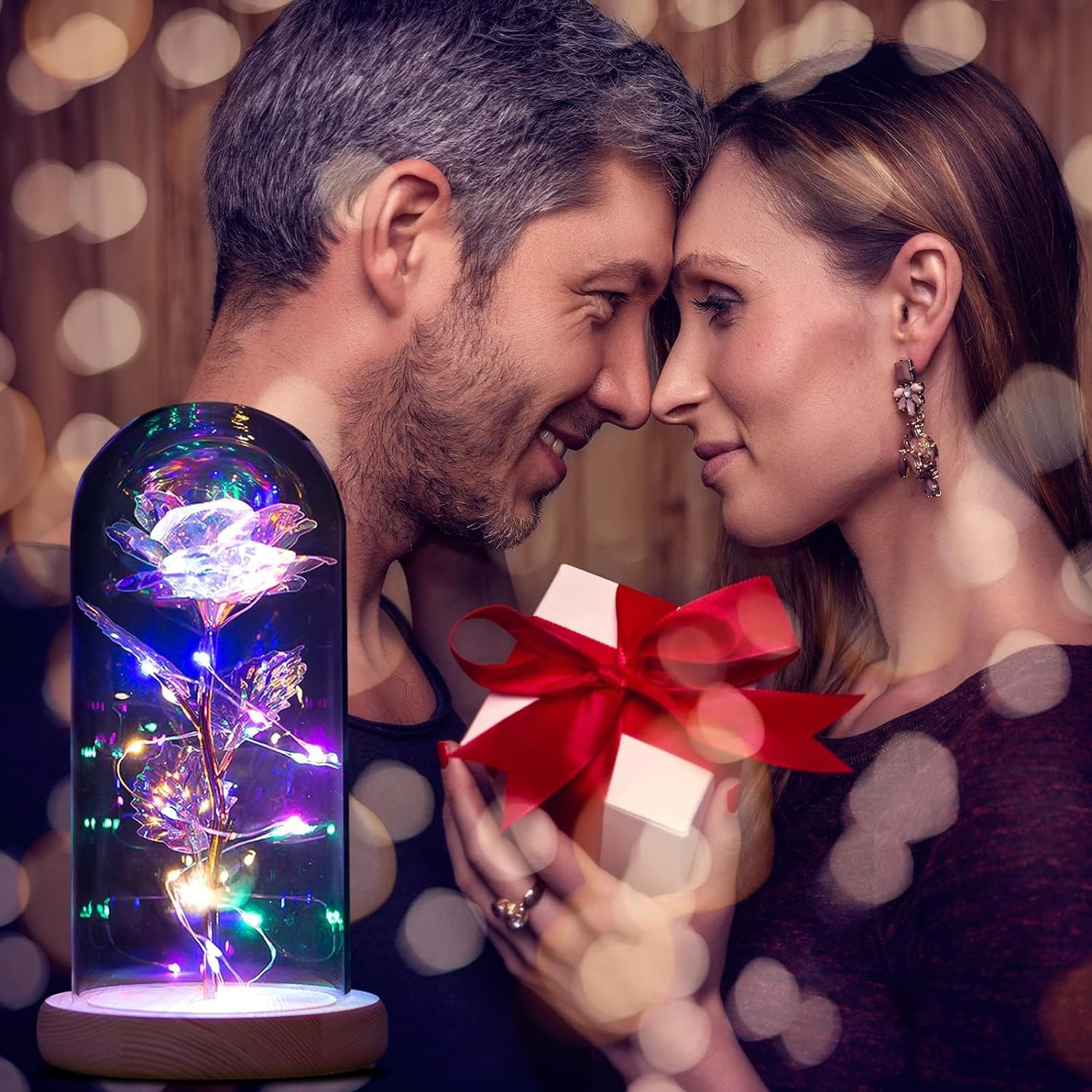 LED Light Eternal Rose Flower In Glass Dome For Him/Her