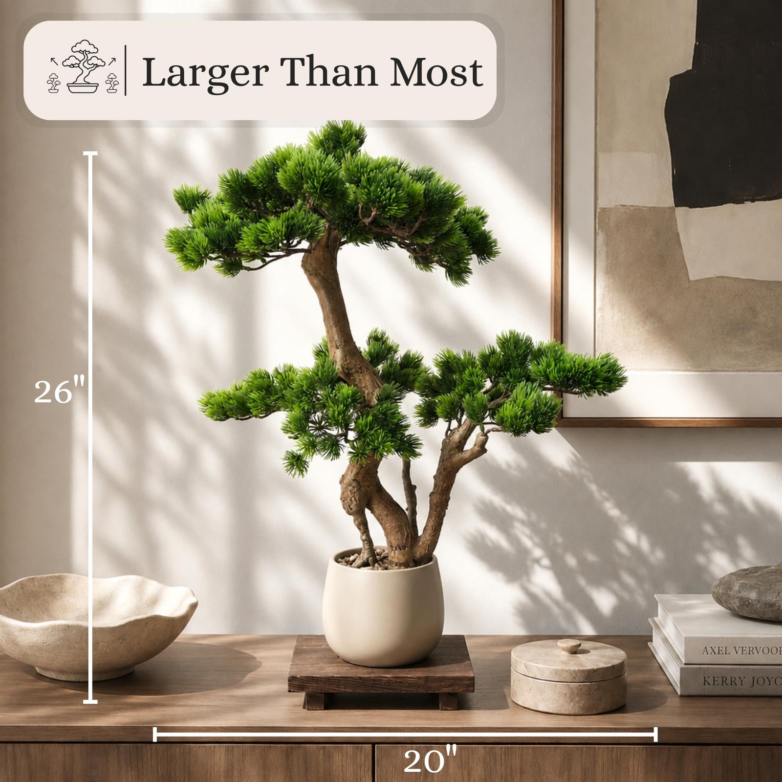 Artificial Bonsai Tree 26″ Tall with Realistic Wood and Ceramic Pot, Fake Pla…