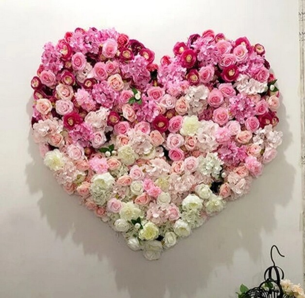Heart Fake Floral Wall Gradual Color Change Backdrop Panel Wedding Bridal Shower