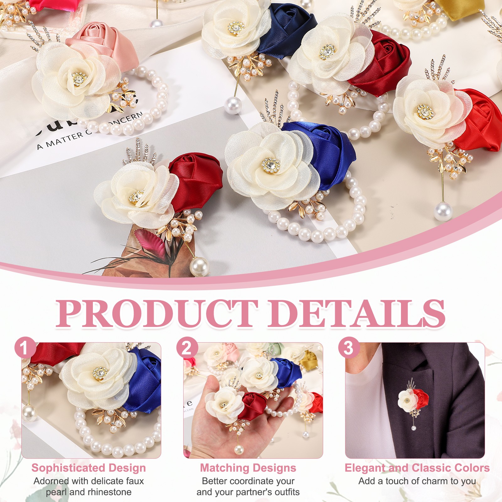 Rose Boutonnieres for Men, 4Pcs Mens Boutonnieres Lapel Flower, Apricot