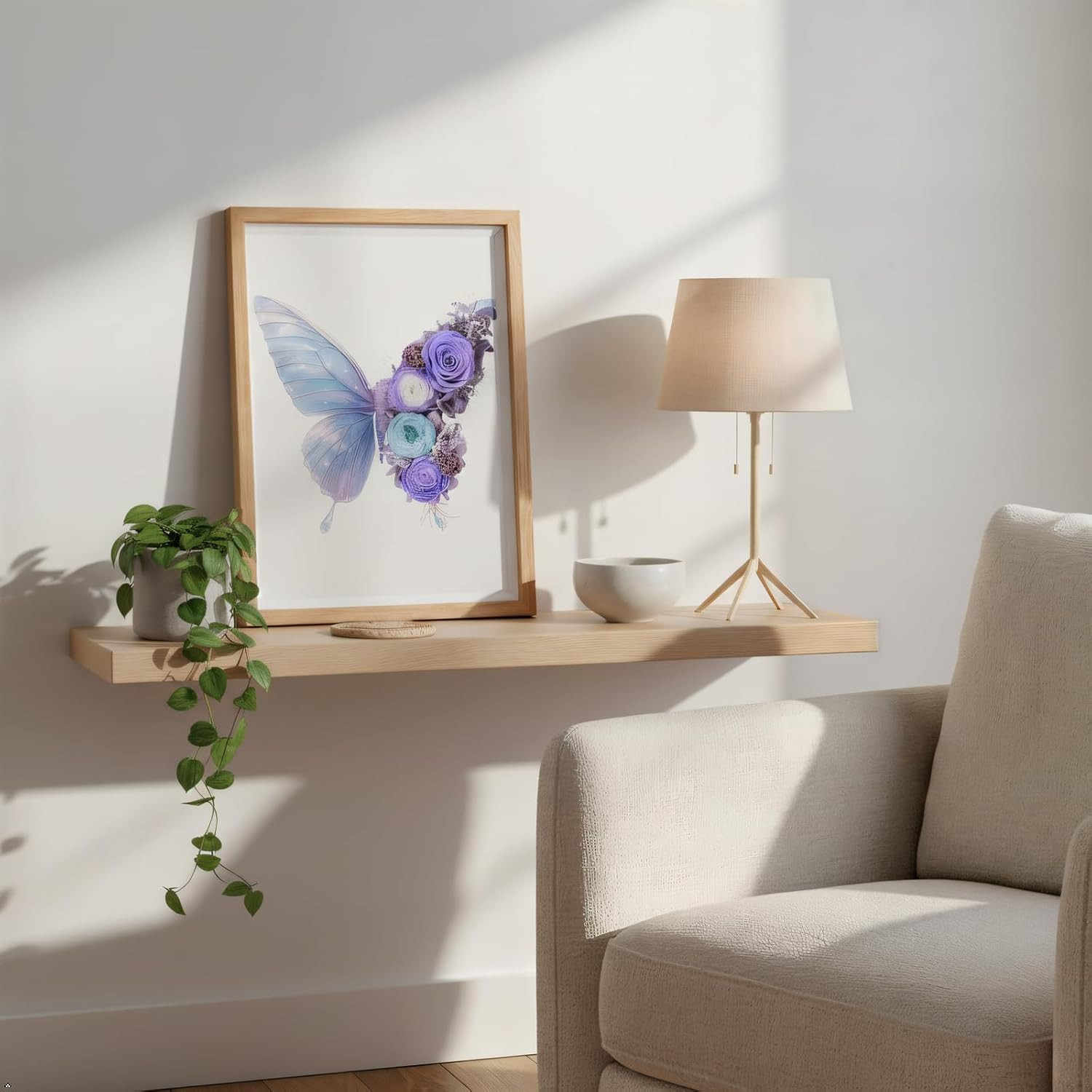 Lavender Preserved Flower Butterfly Shadow Box Frame – Elegant Wall Art Decor