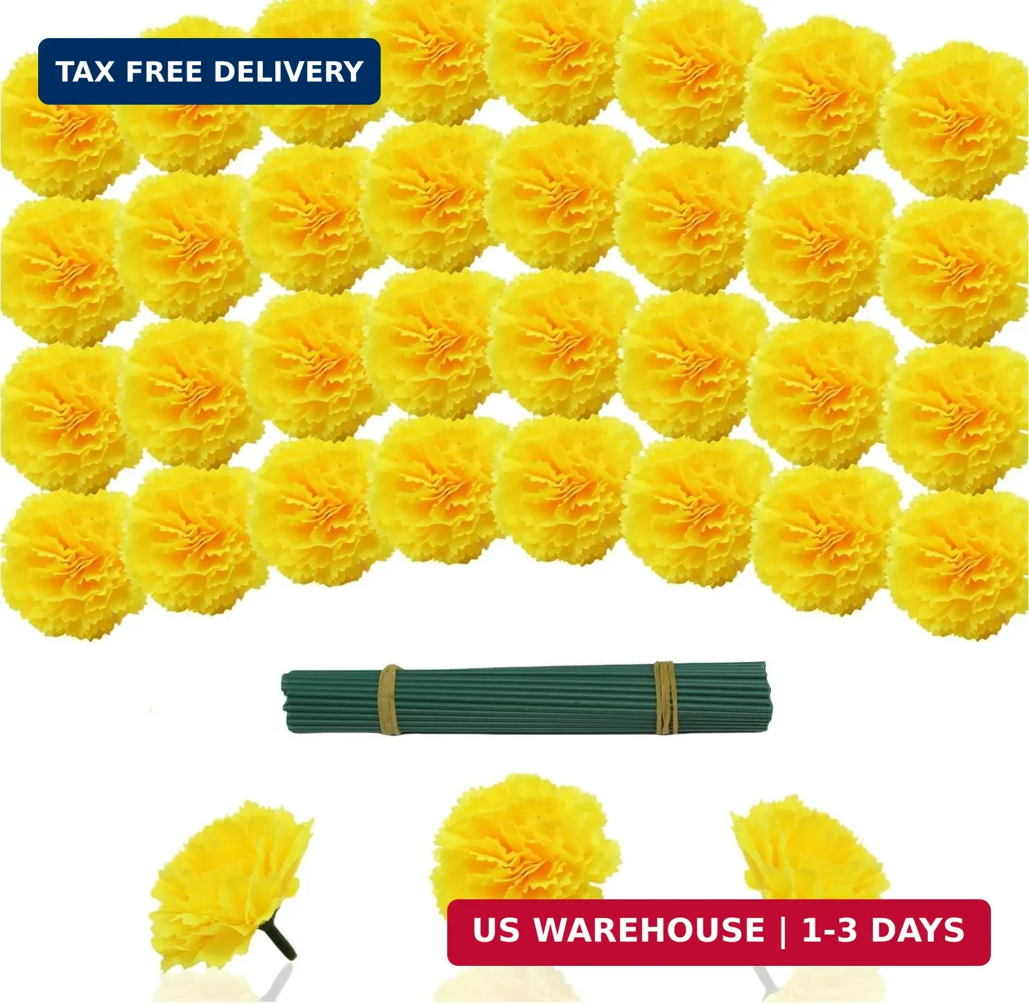 Artificial Marigold Flowers, 60 Pcs Silk Flowers Yellow Marigolds for Day of The