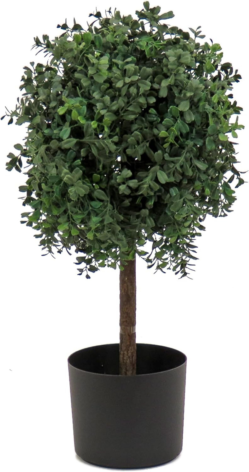 2 Ft Realistic Artificial Boxwood Topiary in Black Pot – Perfect Home Decor