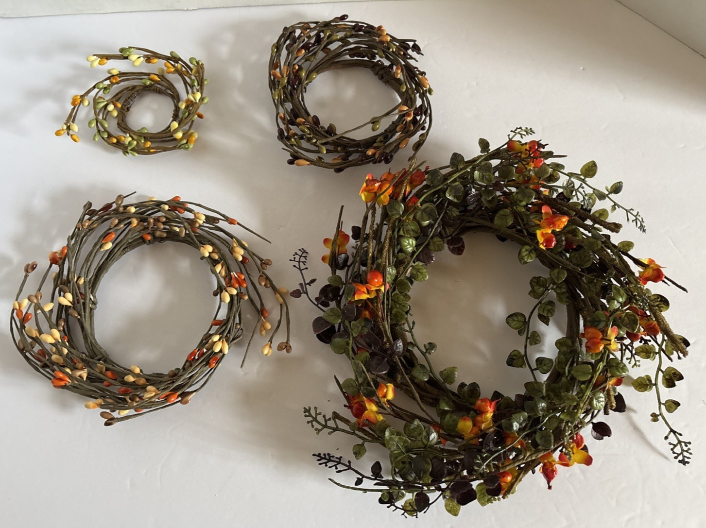 4 Sizes Fall Pip Berry Candle Ring Wreath Country Autumn