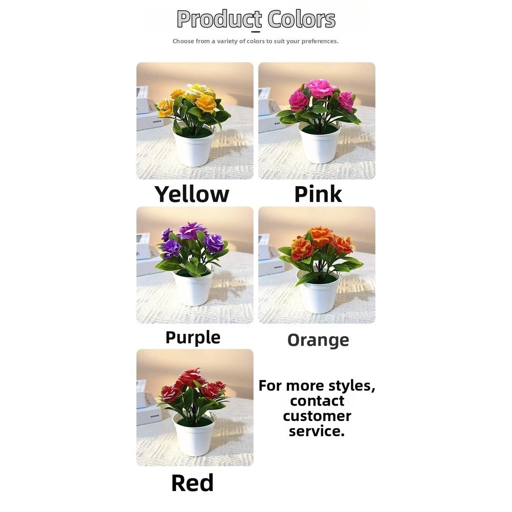 Indoor Artificial Rose Bonsai in Pot for Contemporary Home Office Table Decor