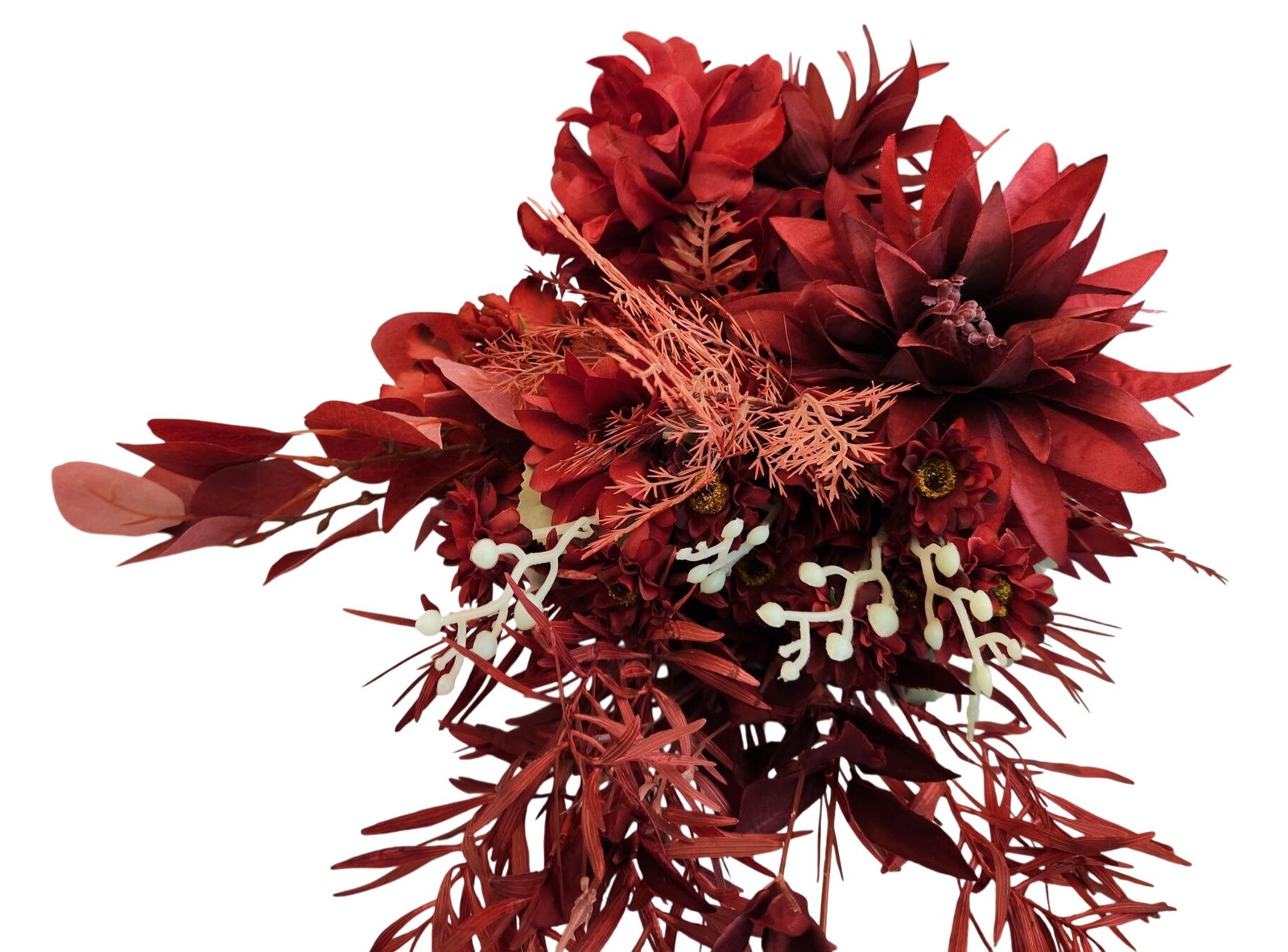 Burgundy Faux Flower Mixed Bouquet 11 Stems Floral Arrangement Realistic