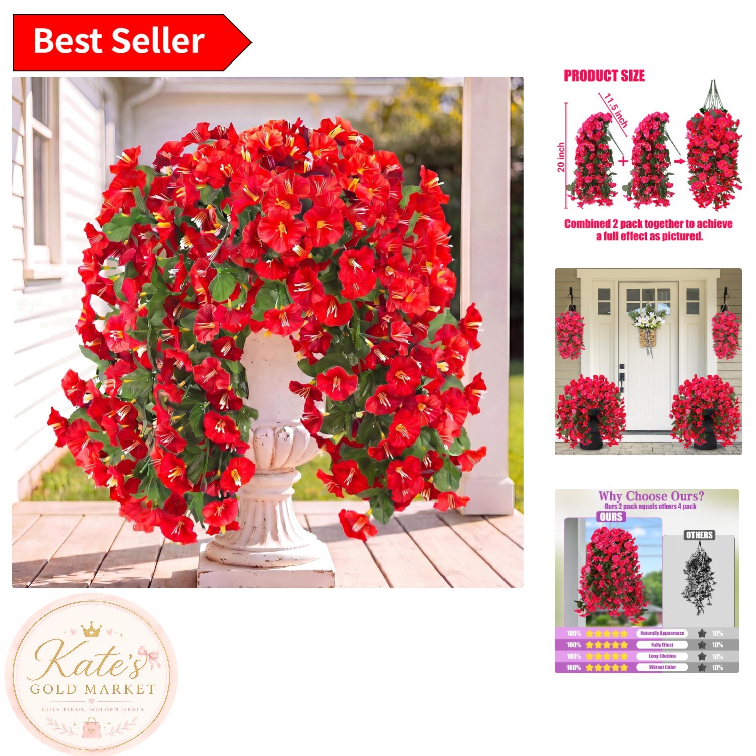 2PCS UV Resistant Faux Silk Morning Glory Vines – Elegant Outdoor Decoration