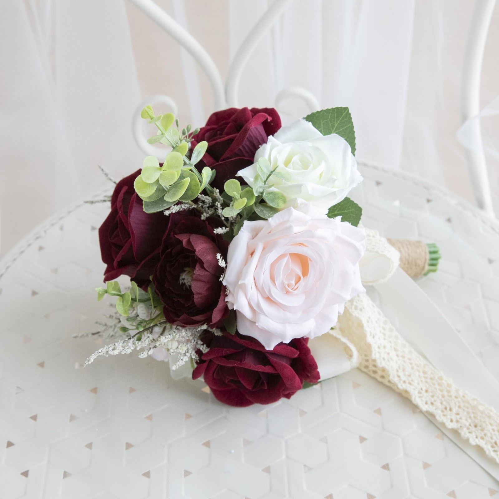 Wedding Bouquets for Bride Bridesmaid, Artificial Burgundy Blush Bride Flower…
