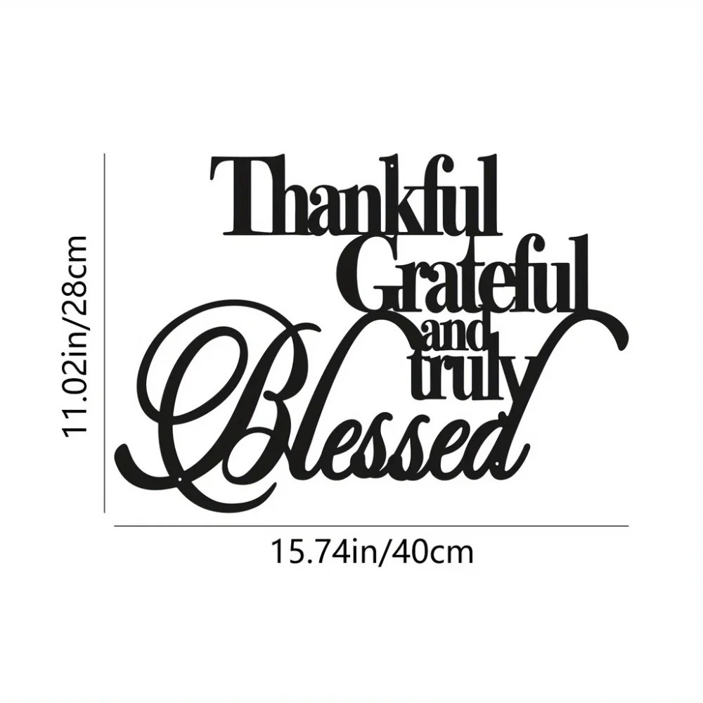 Thankful Grateful Blessed Metal Wall Sign – Iron Art Hanging Home Decor Gift