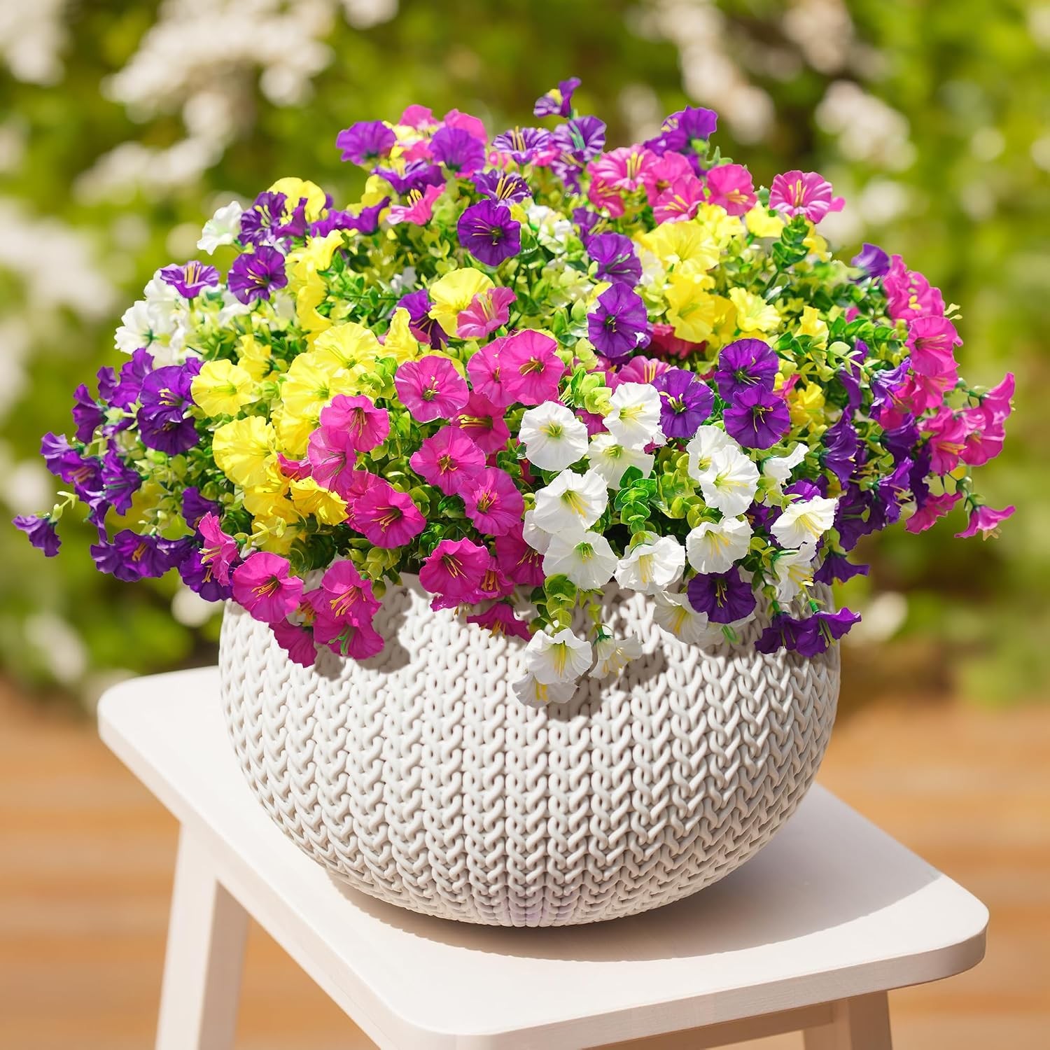 12 Bundles Artificial Morning Glory, Silk Eucalyptus UV Resistant Outdoor Decor