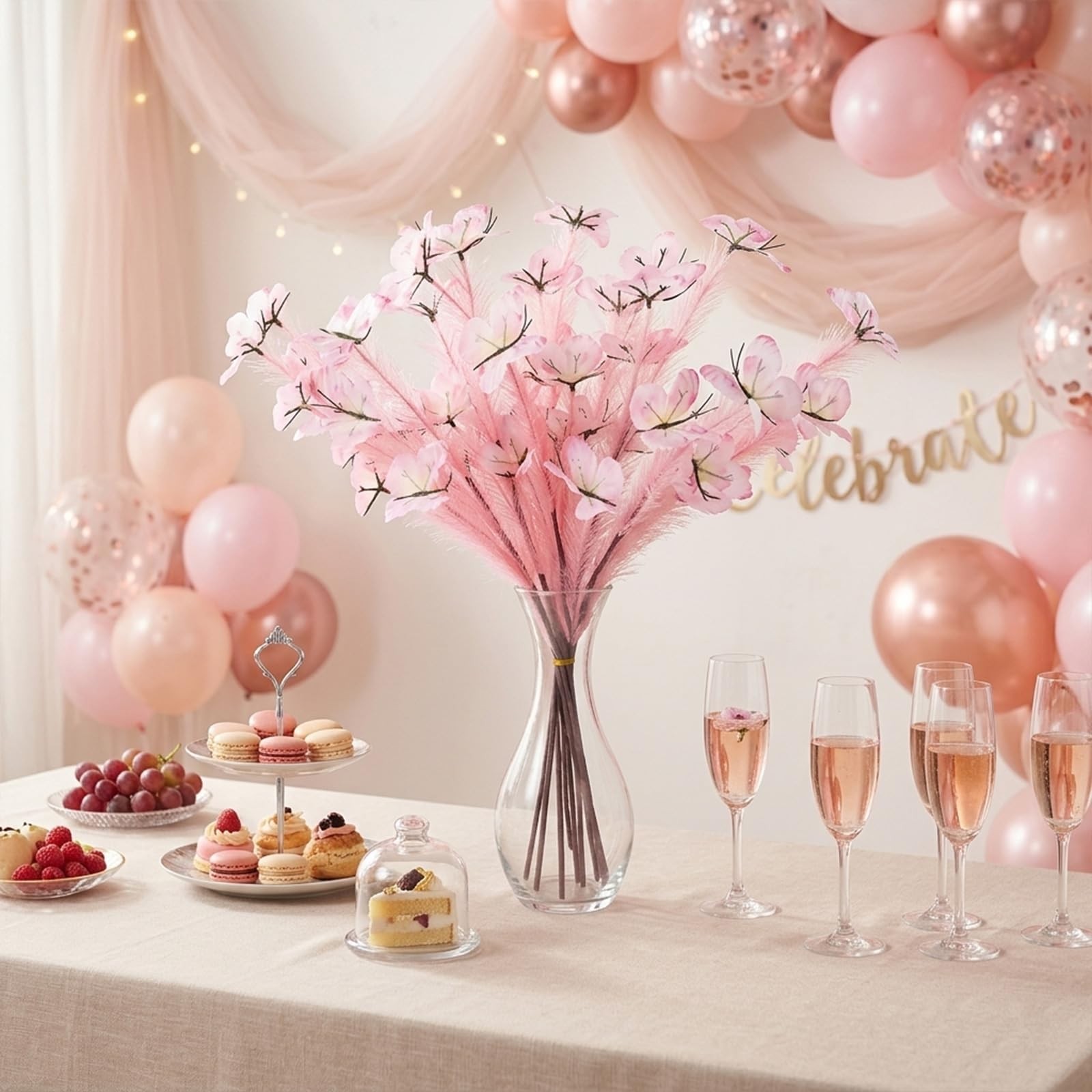 26″-10 Stems Pink Pampas Grass Decor, Artificial Pampas Grass with Butterfly …