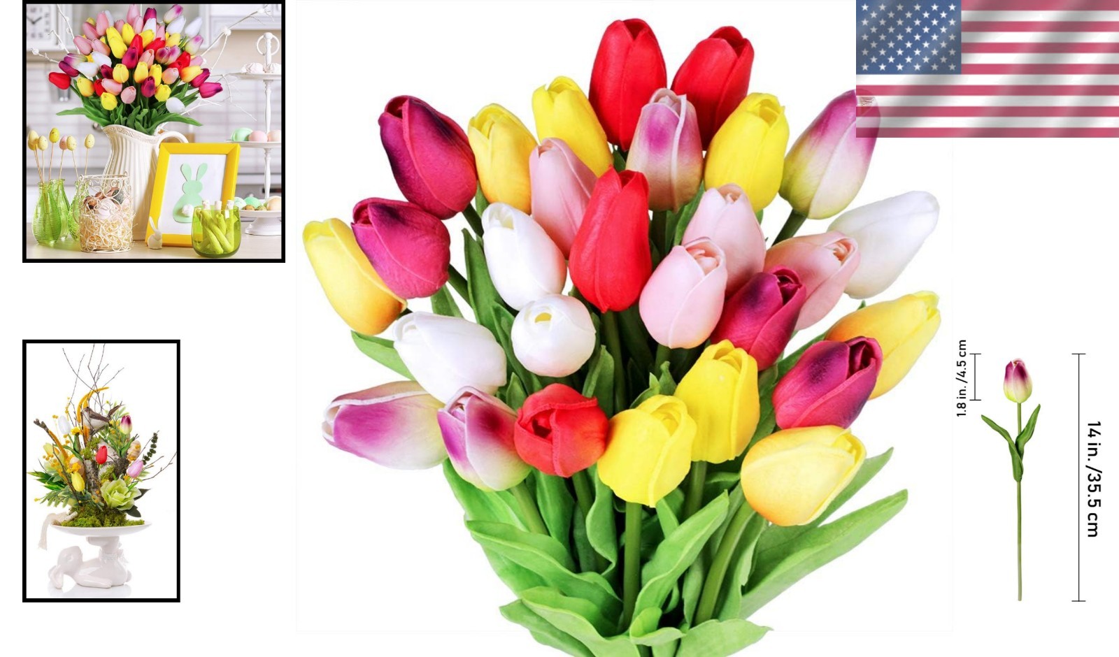 Lifelike 28 Pcs Multicolor Tulip Stems – Perfect for Easter and -Round Decor
