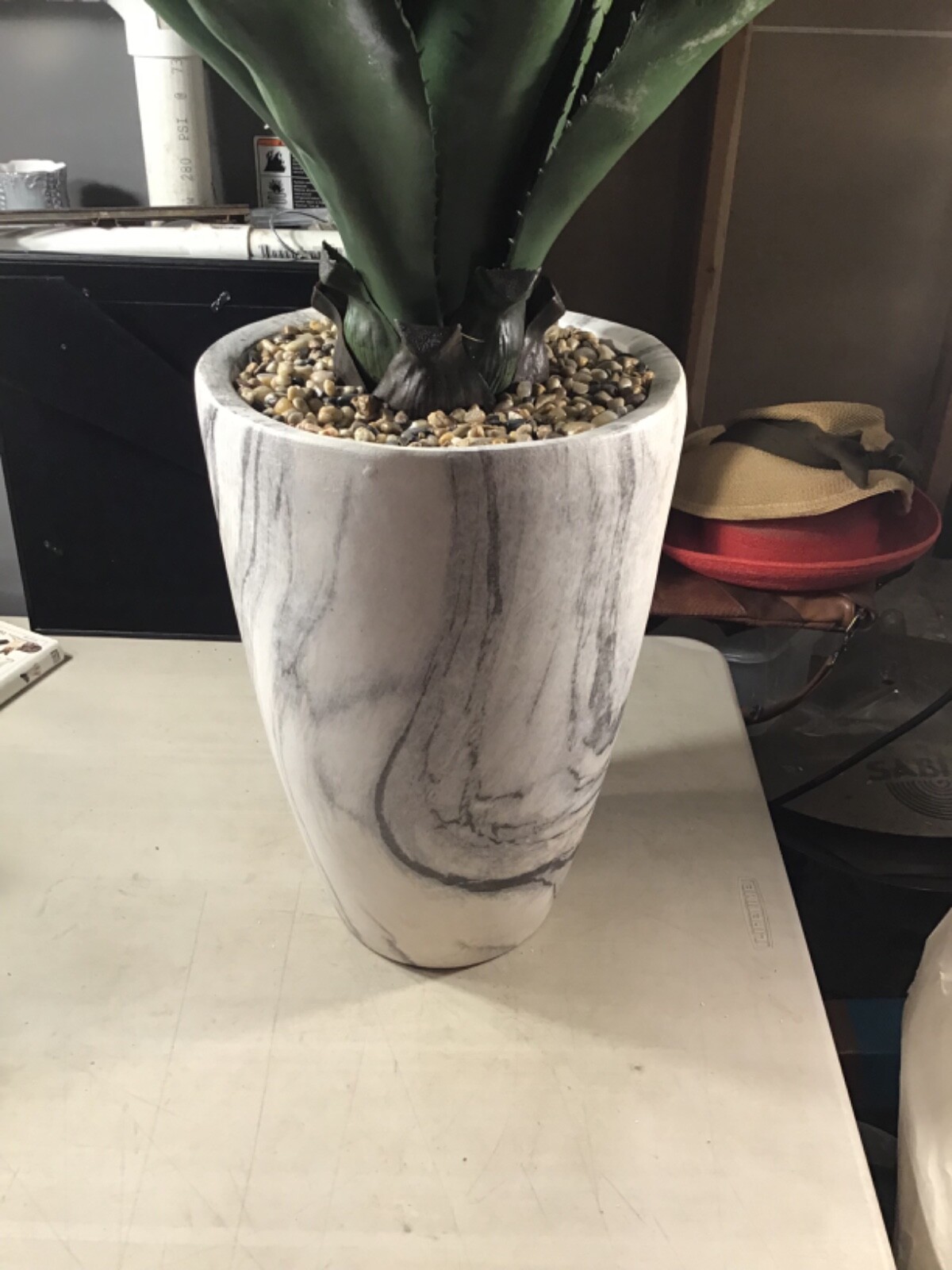 Agave with Marble Textured Planter 36” High